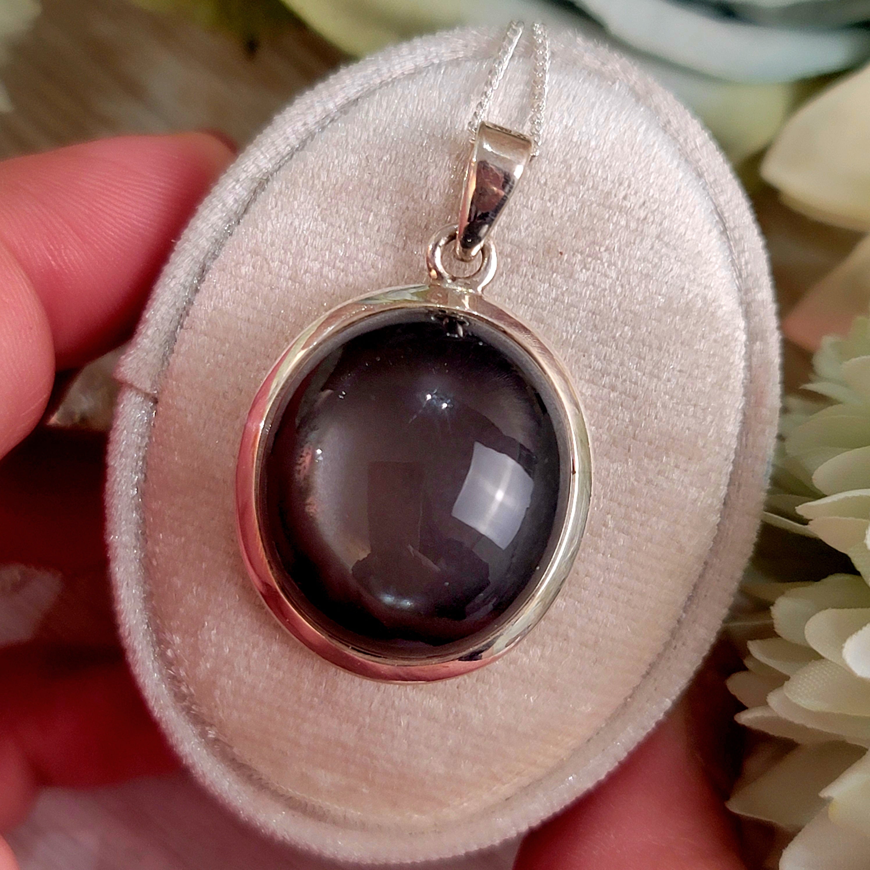 Black Moonstone Necklace .925 Silver for New Beginnings and Protection