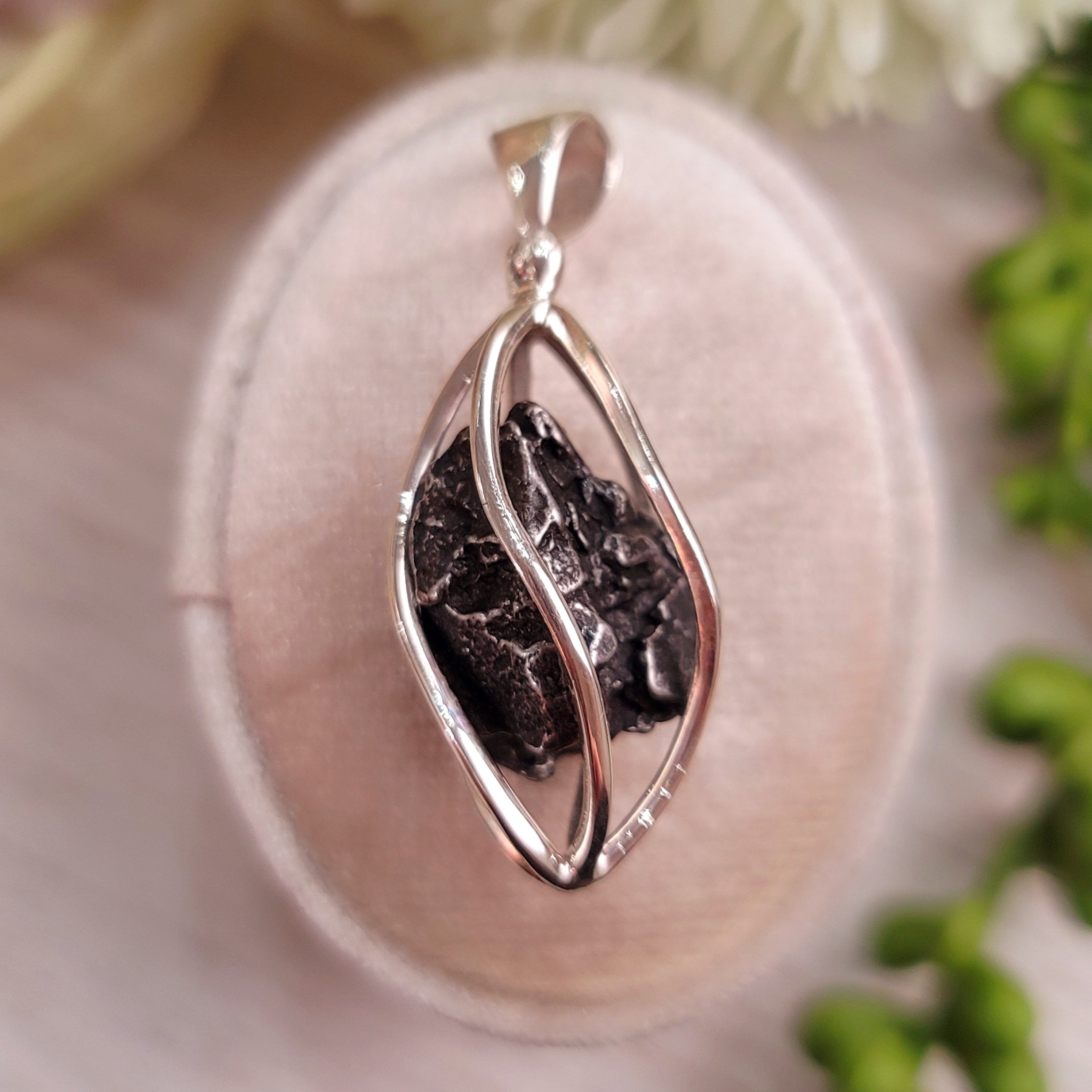 Meteorite Specimen Pendant .925 Silver for Strengthening Solar Energy Within and Positive Life Force Energy.