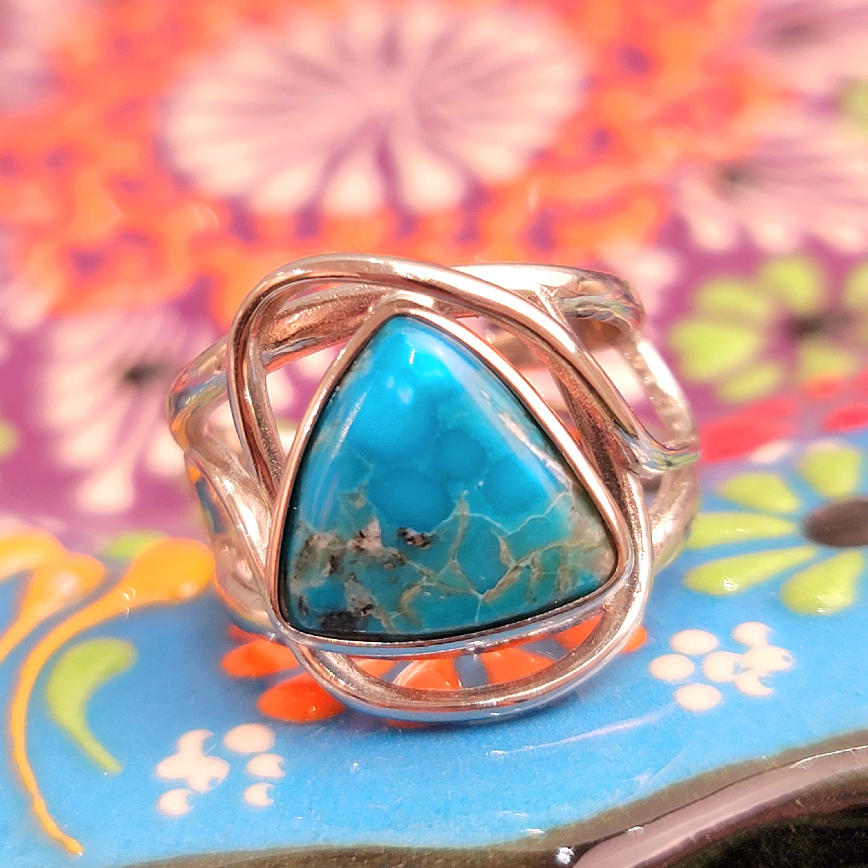Kingman Turquoise Finger Bracelet for Good Luck, Prosperity and Protection