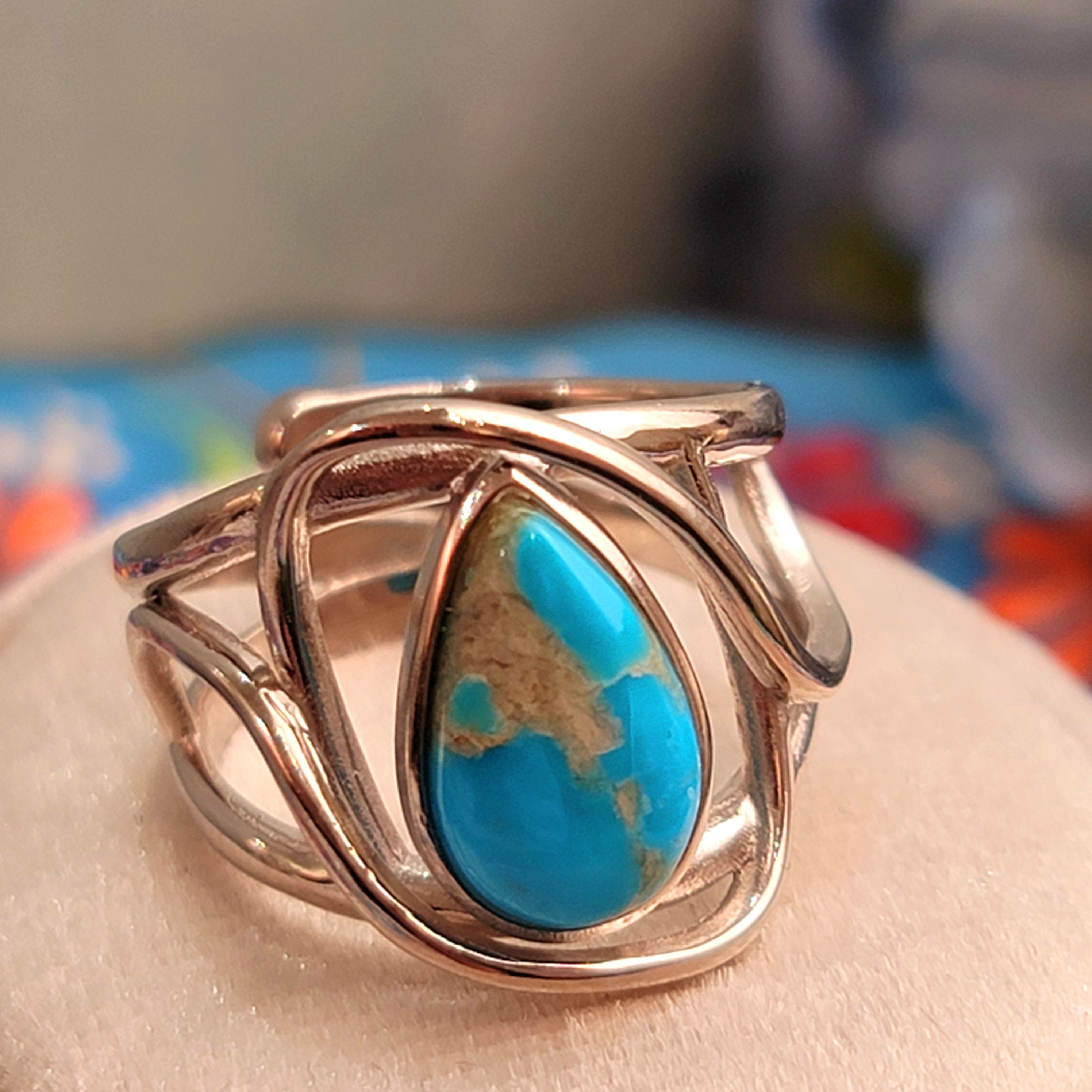 Kingman Turquoise Finger Bracelet for Good Luck, Prosperity and Protection