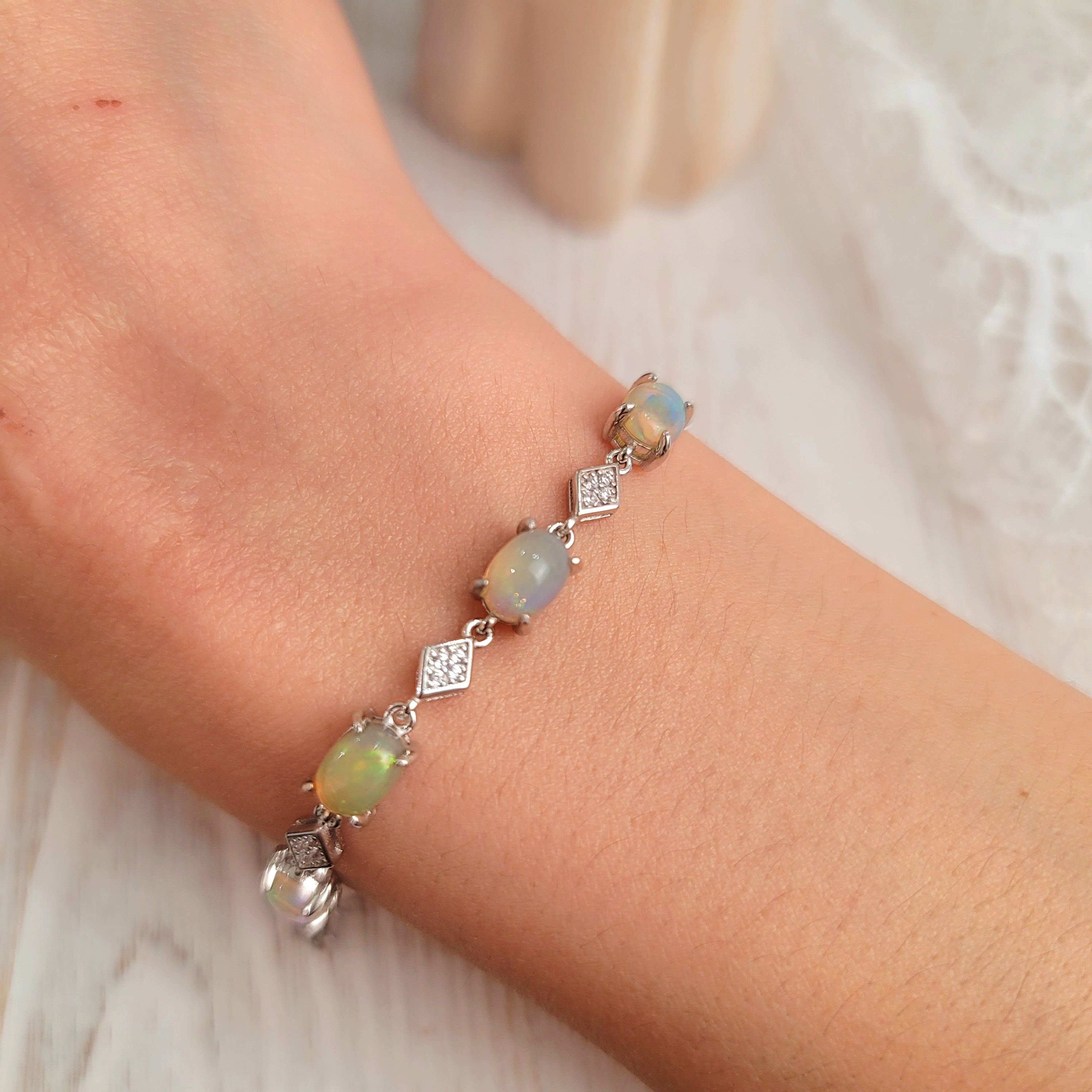 Ethiopian Opal Bracelet .925 Silver for Creativity, Joy and Self Discovery