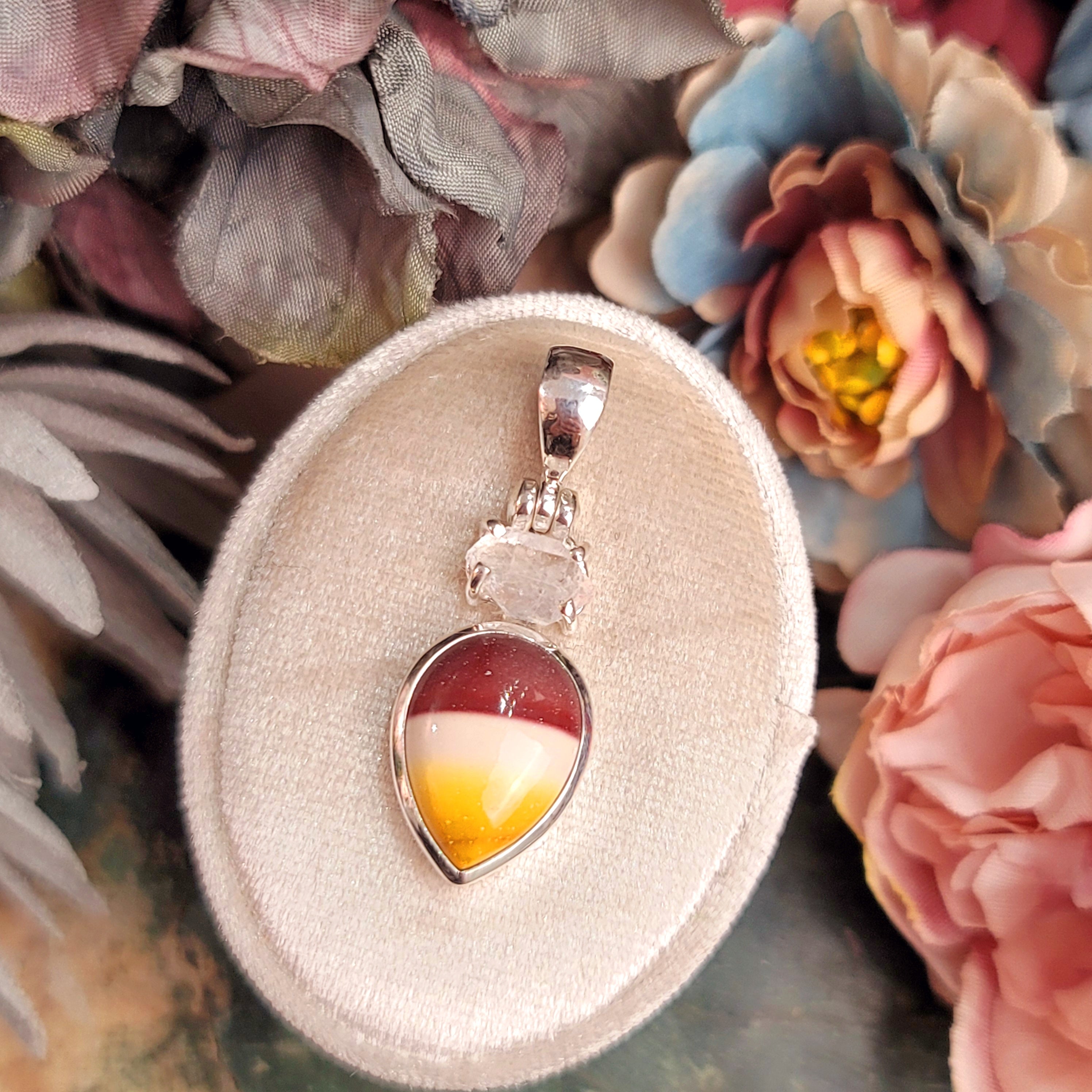 Mookaite Jasper & Herkimer Diamond Pendant for Personal Power and Youthful Beauty