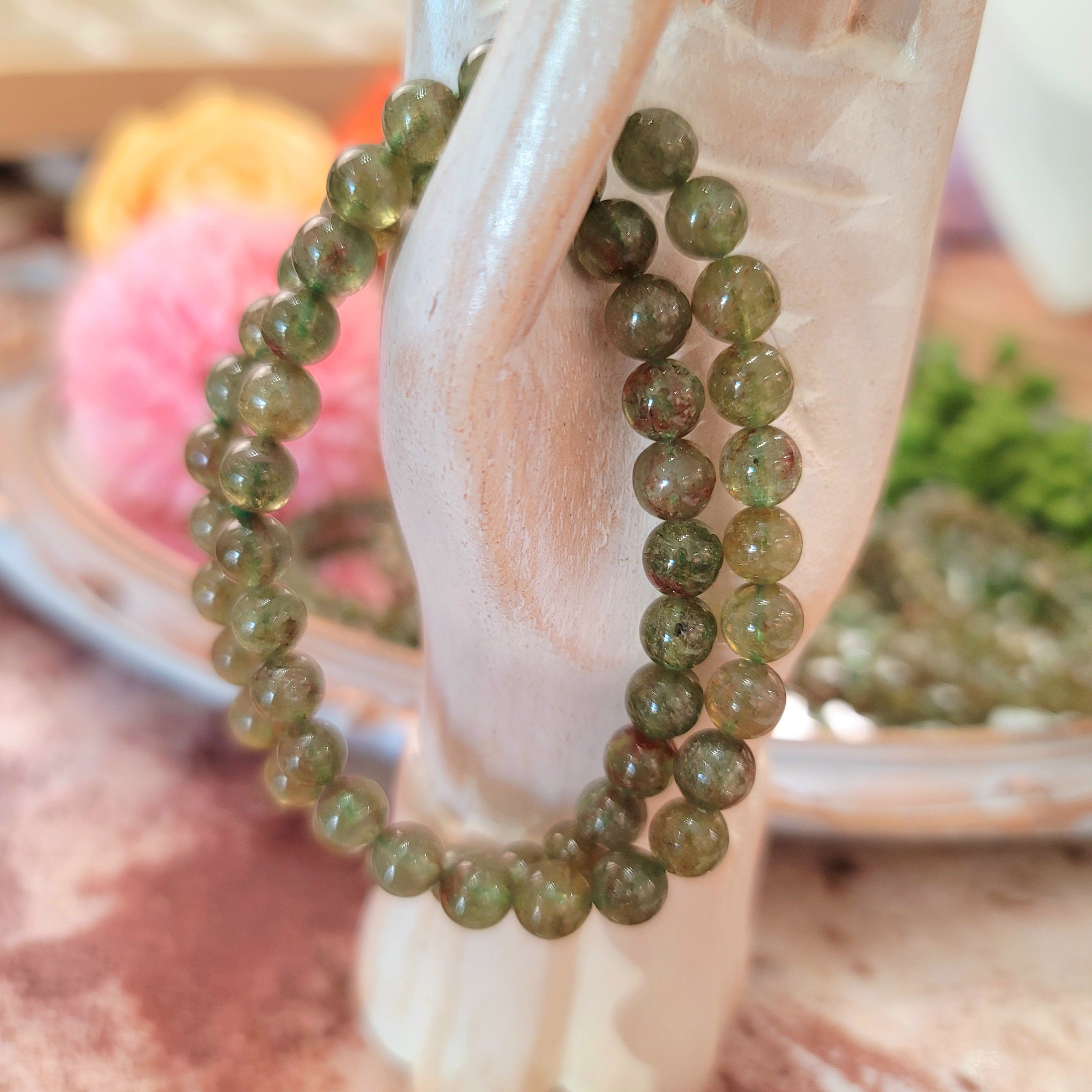 Green Apatite with Sunstone Bracelet (High Quality) for Emotional Balance, Logic and Stress Relief