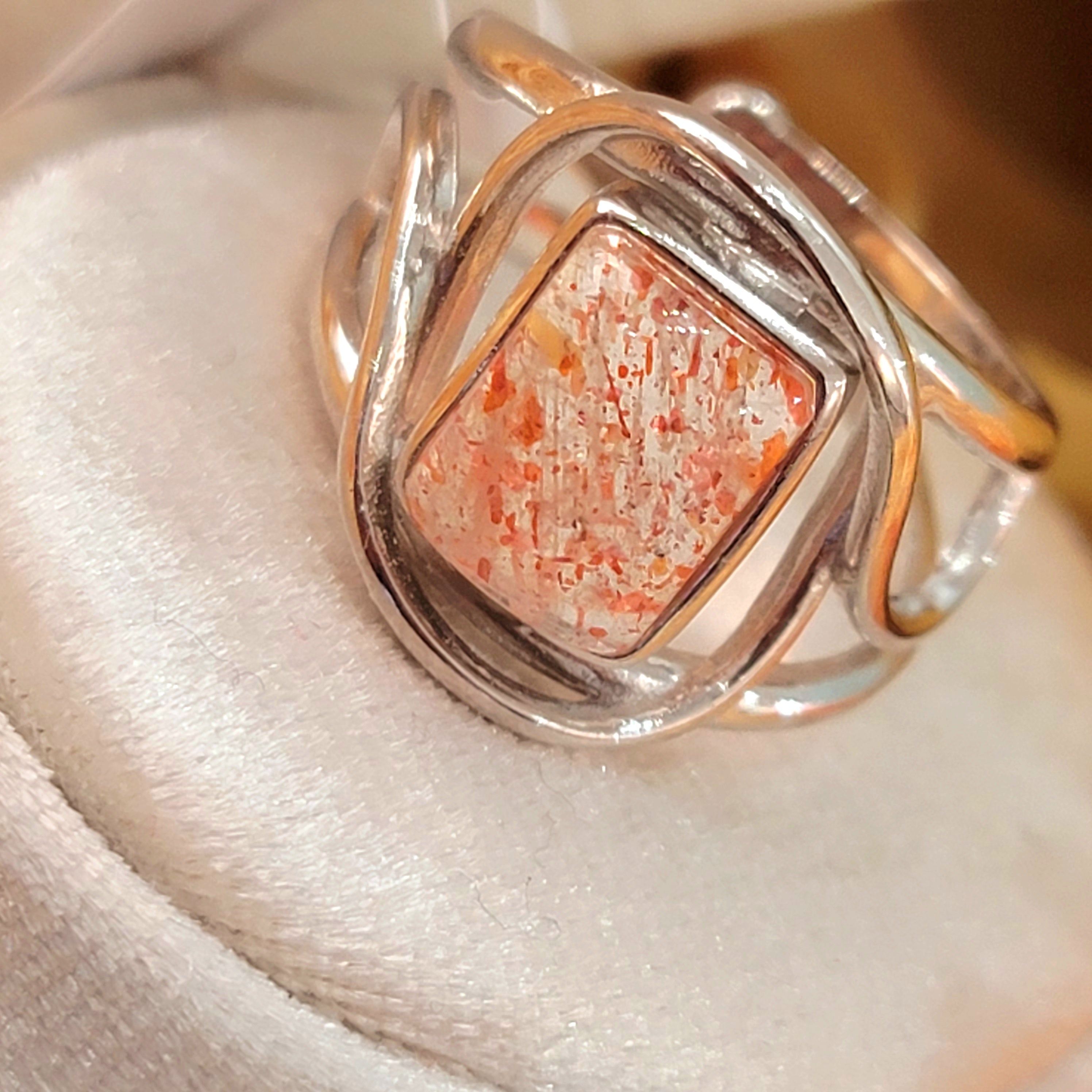 Sunstone Finger Bracelet Adjustable Ring .925 Silver for Confidence