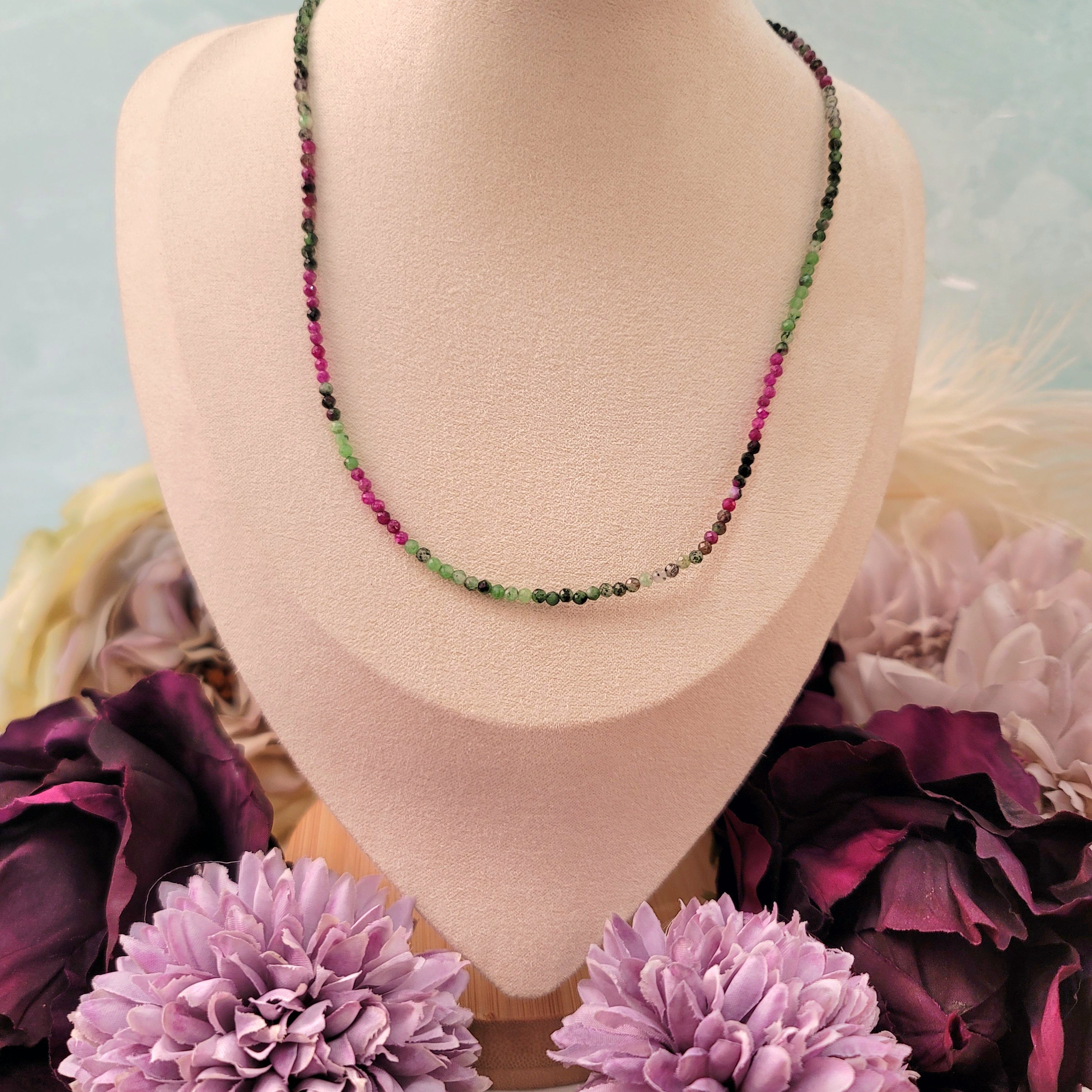 Ruby Zoisite Micro Faceted Choker/Layering Necklace for Harmonizing Relationships and Passion