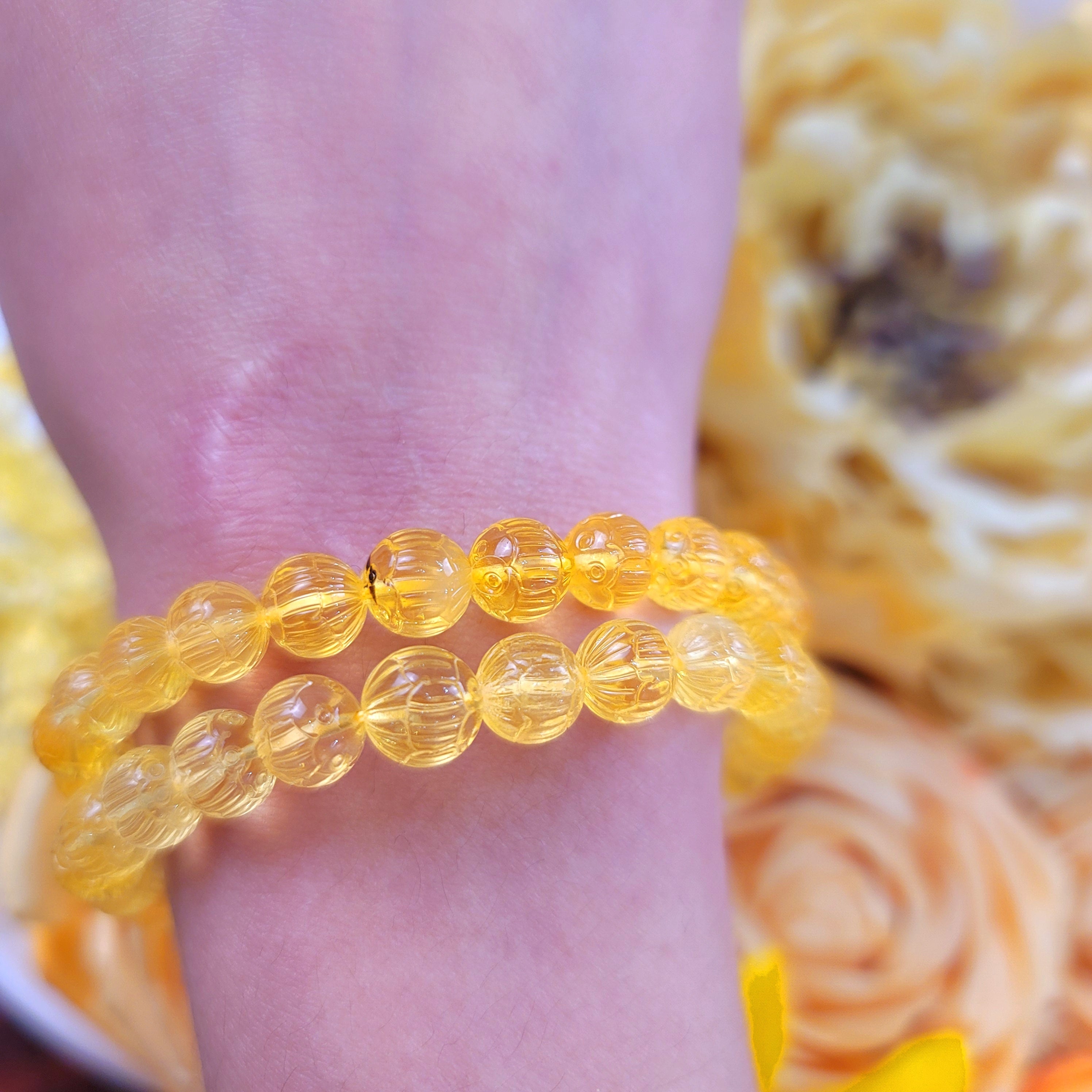 Baltic Amber Carved Lotus Bracelet for Joy and Optimism