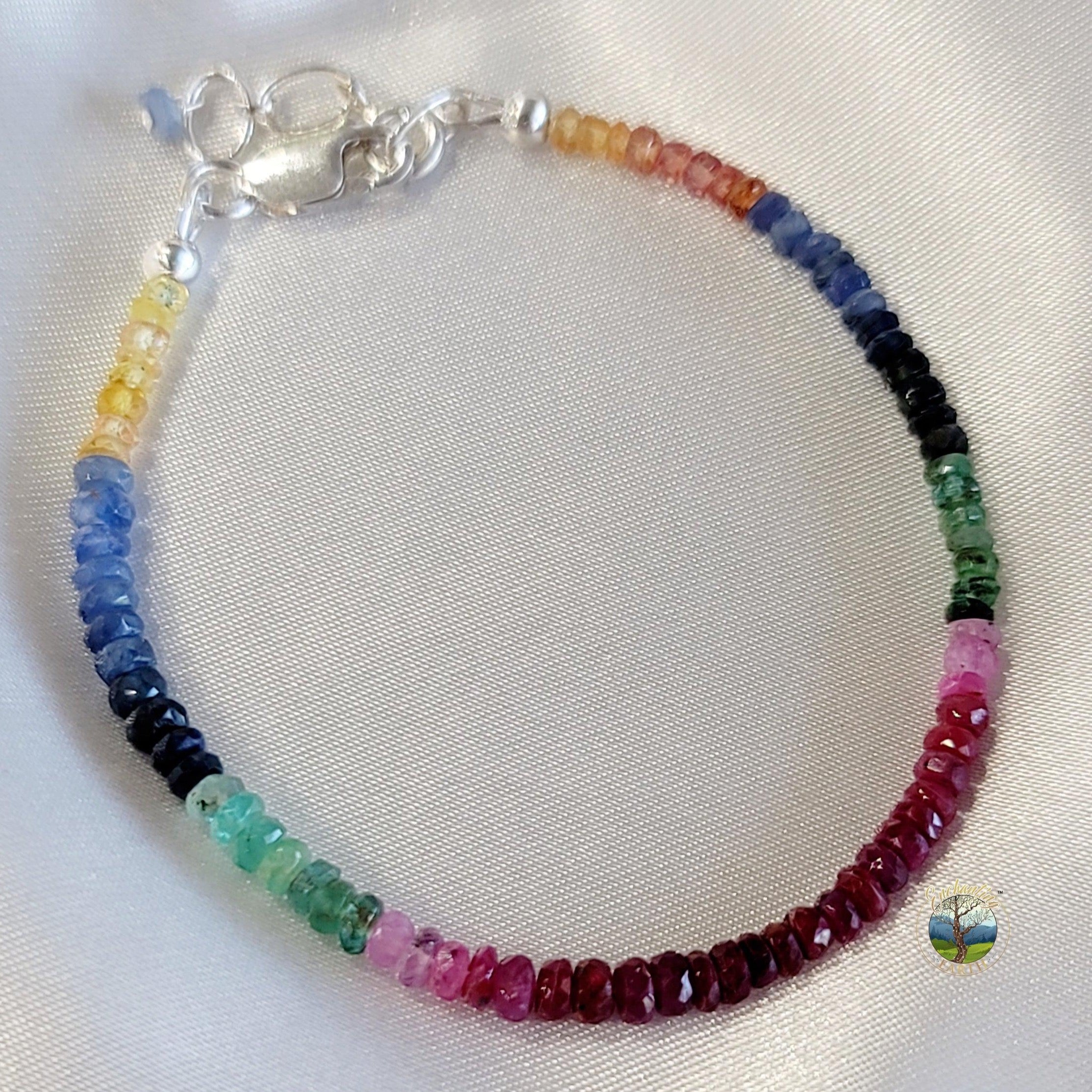Emerald, Sapphire, Ruby Micro Faceted Bracelet