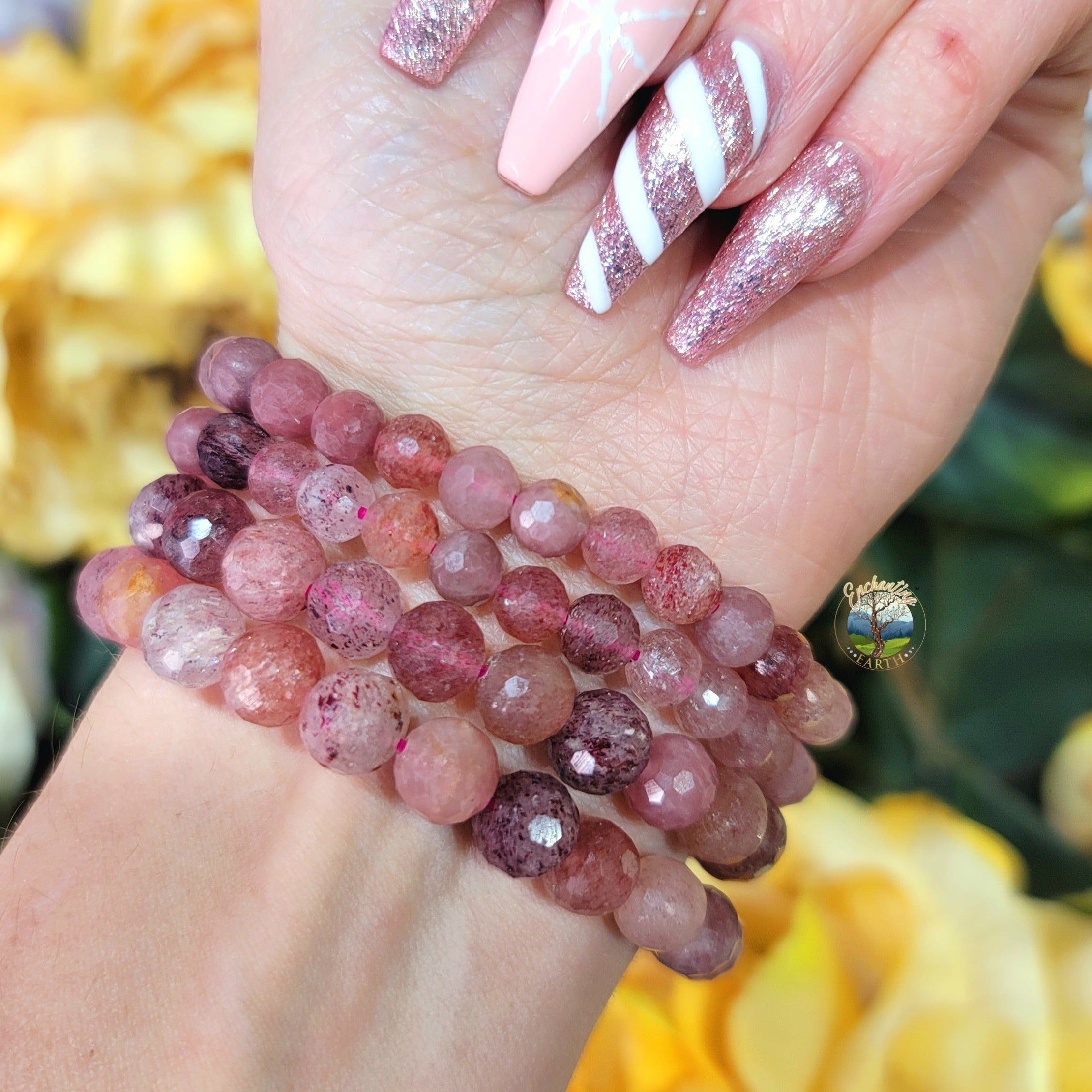 Strawberry Quartz Faceted Bracelet for Joy and Opening Your Heart to the Pleasures of Love