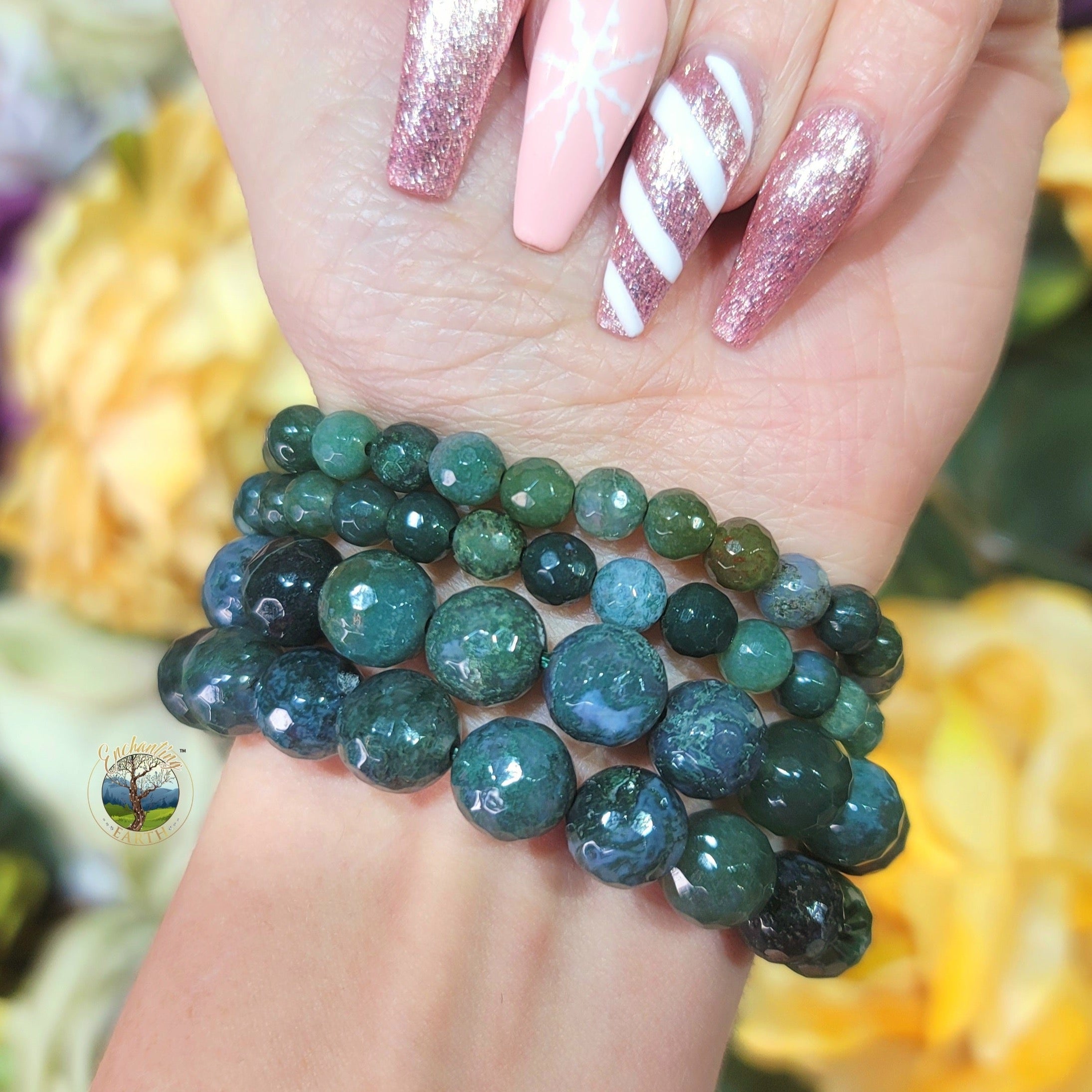 Moss Agate Faceted Bracelet for Bringing Your Dreams to Reality, Grounding and Healing