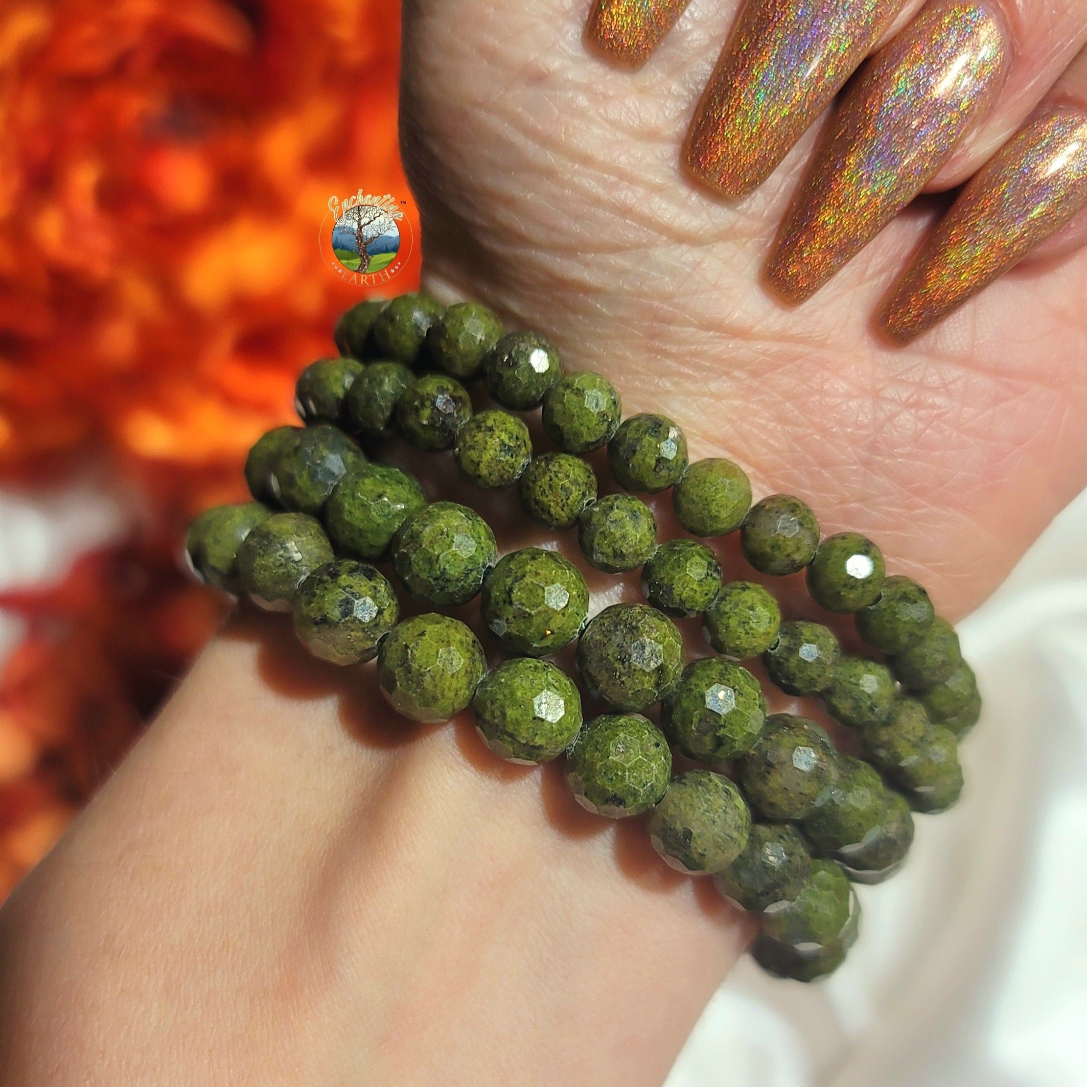 Epidote with Pyrite Faceted Bracelet