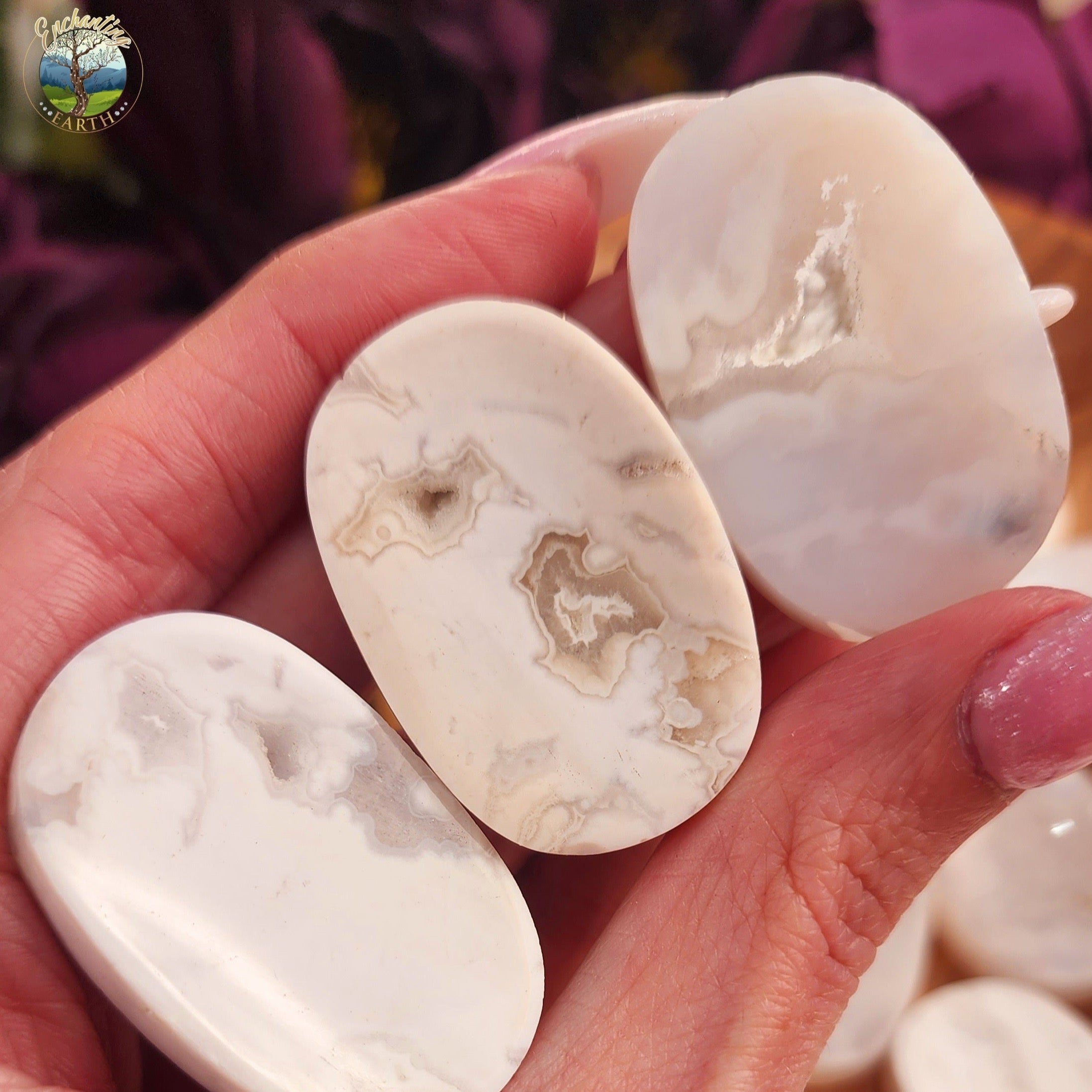White Plume Agate Worry Stone for Decision Making and Peace
