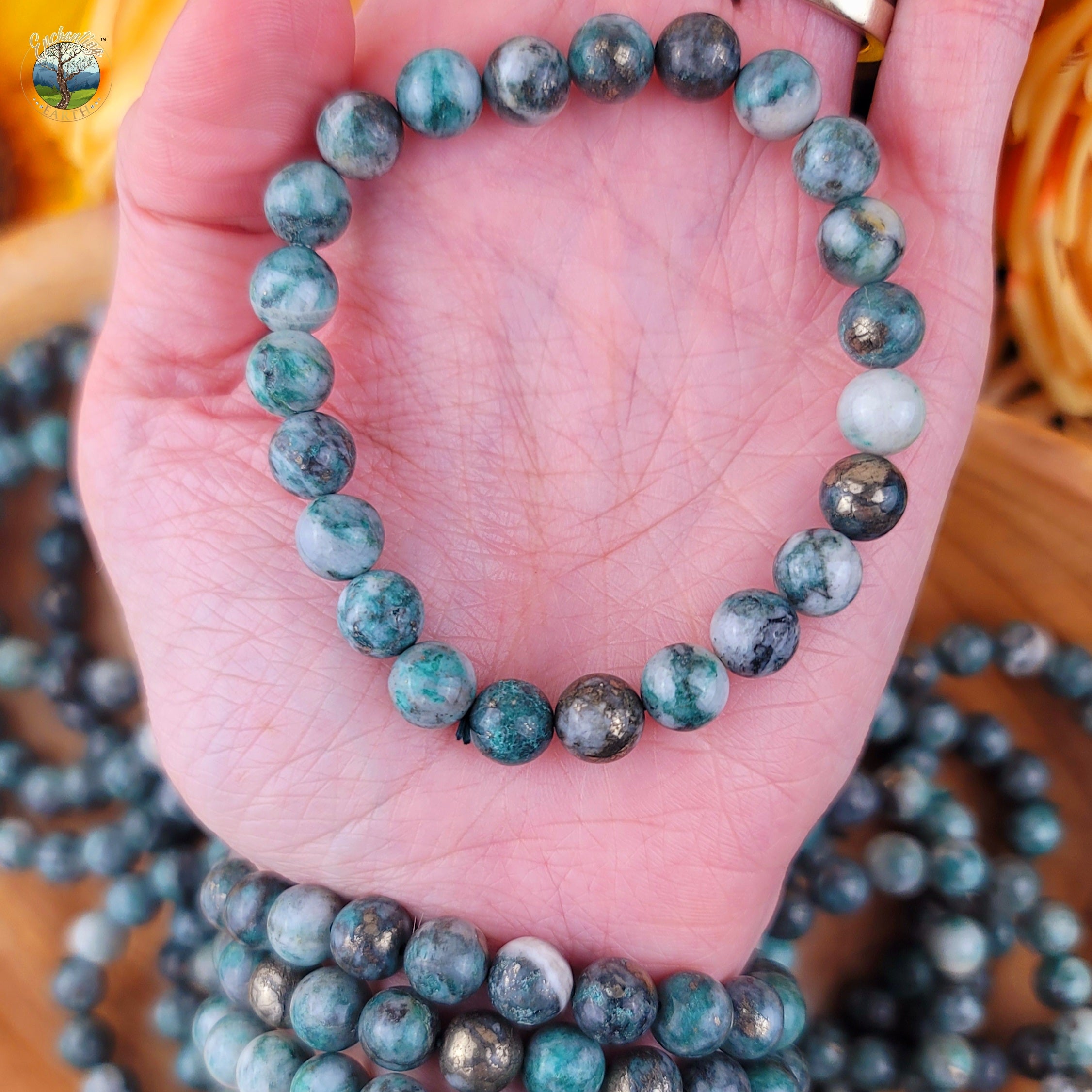 Pyrite in Jade Bracelet for Abundance, Good Luck and Protection