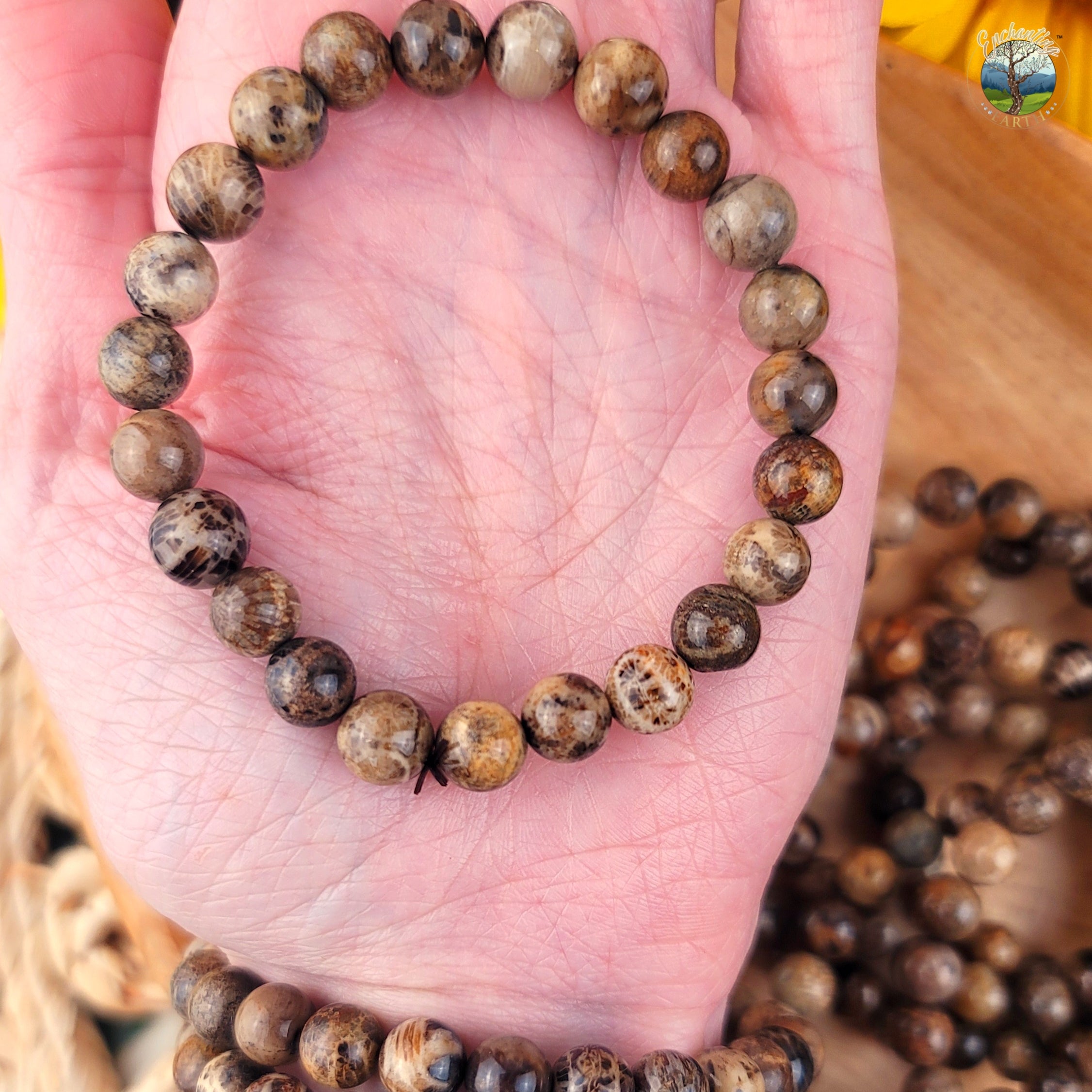 Agatized Dark Coral Bracelet for Healing Trauma, Stability and Wisdom