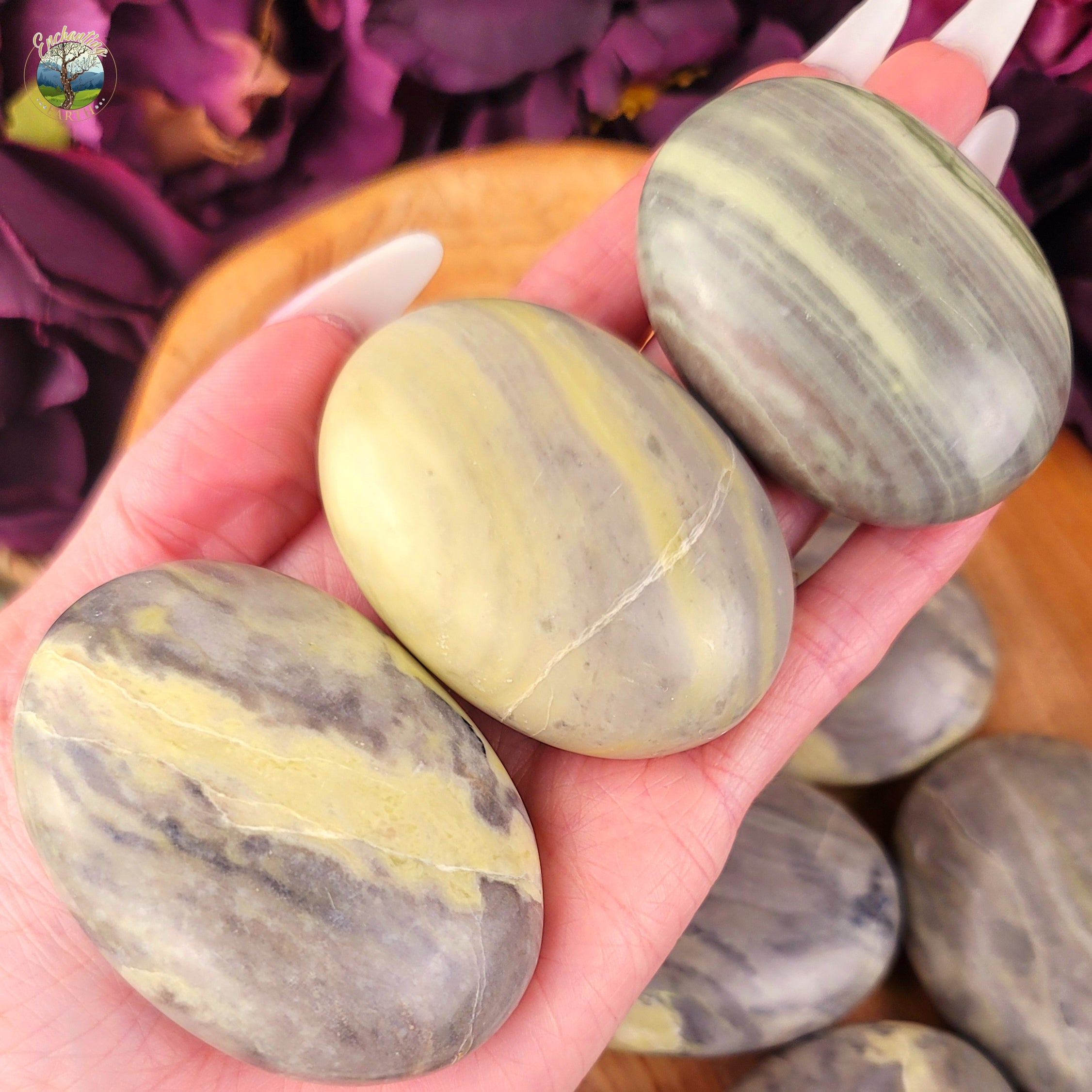 Serpentine Palm Stone for Chakra Alignment, Healing and Releasing Trauma