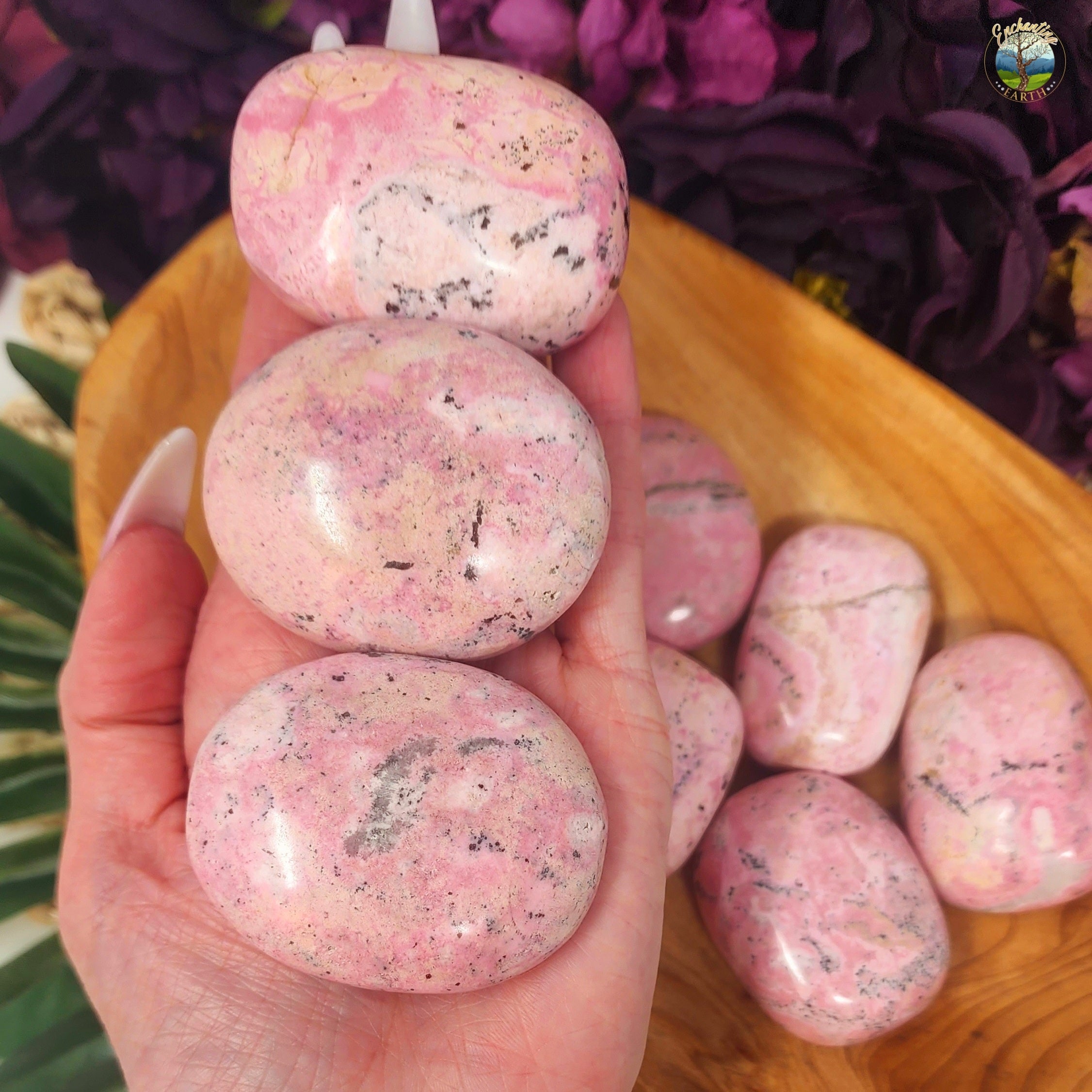 Rhodonite Palm Stone for Attraction, Romance and Self Worth