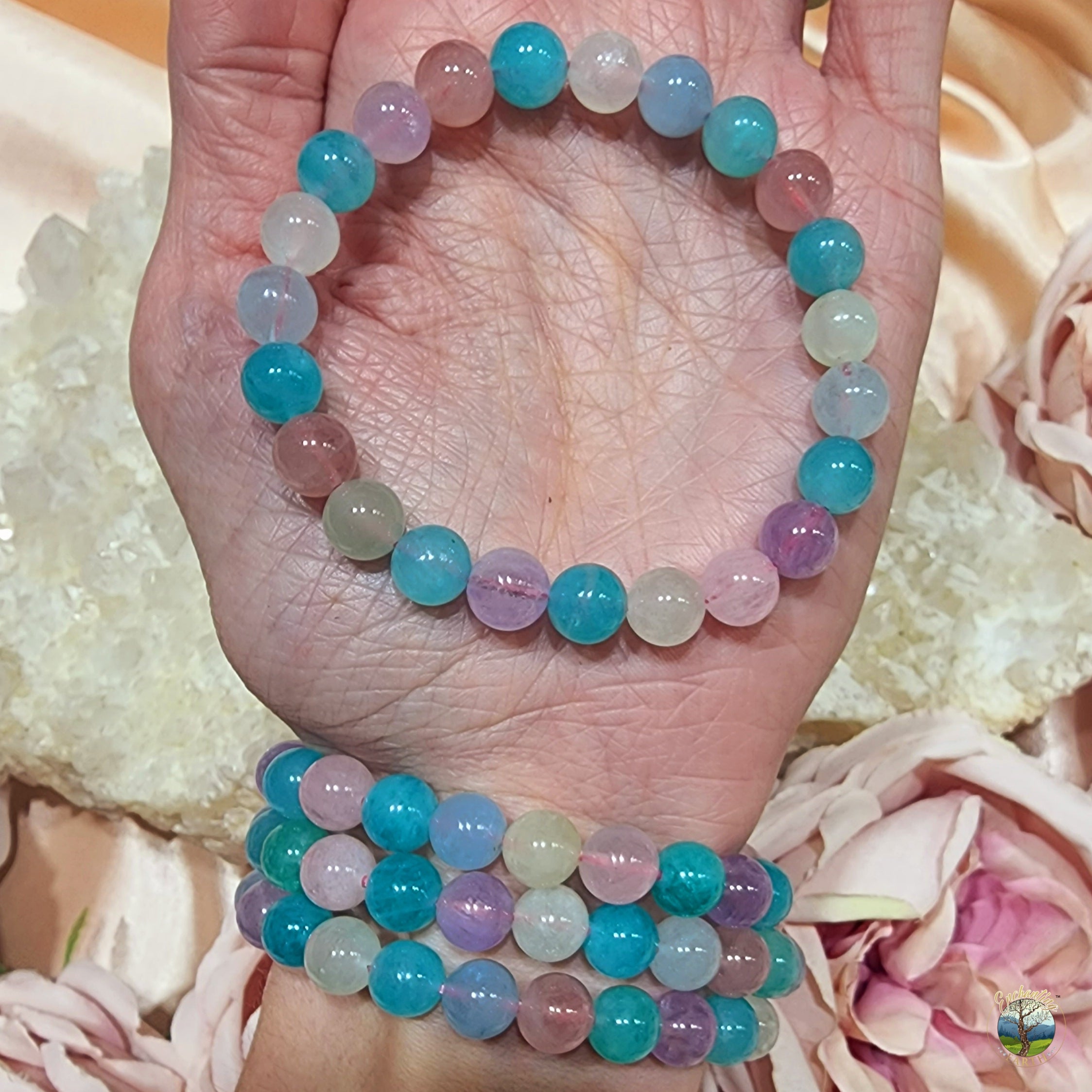 Sweet Tooth Amazonite, Amethyst & Beryl Mix Bracelet (AAA Grade) for Peaceful Communication and Love