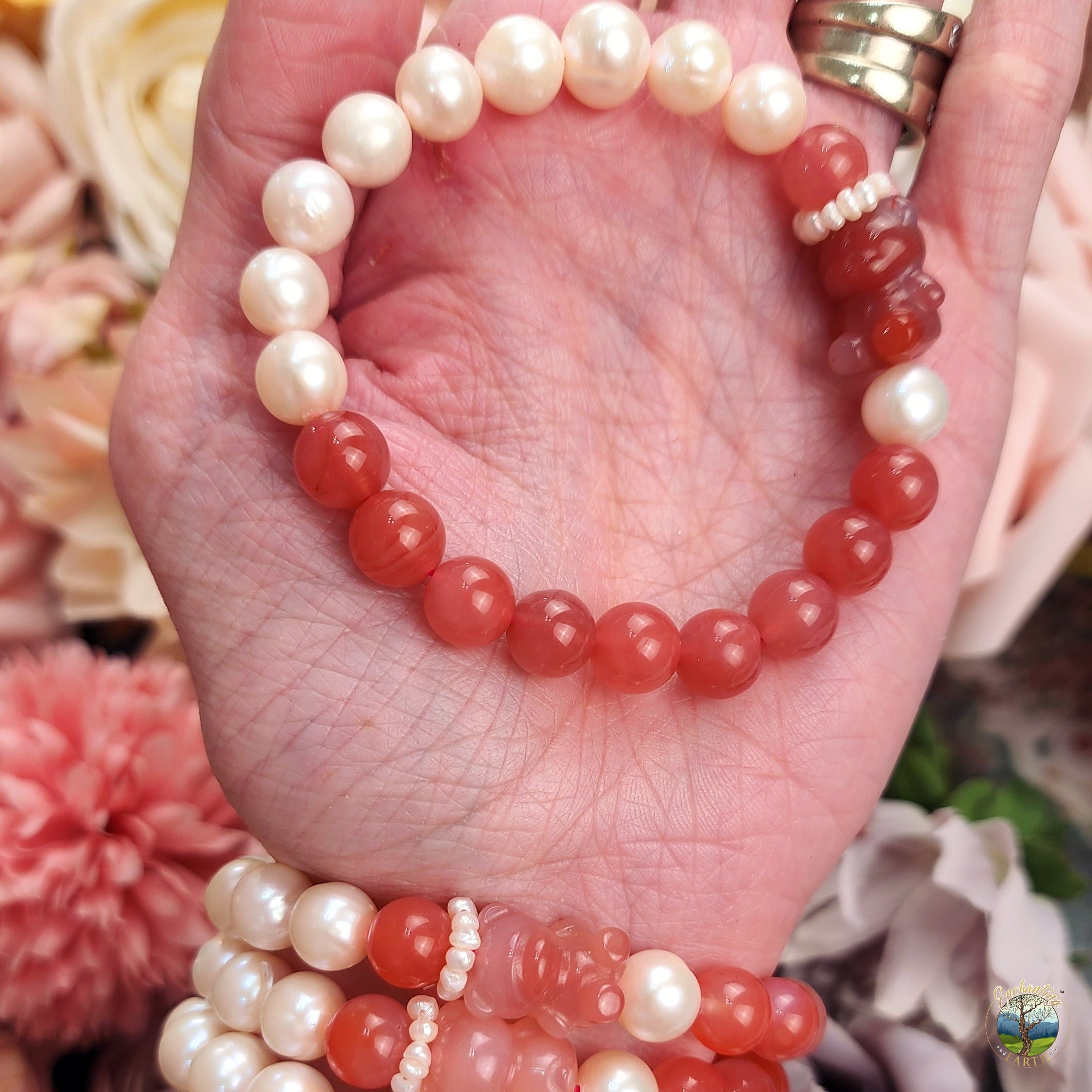 Yanyuan Agate Bear and Pearl Bracelet for Achieving Goals, Confidence and Health