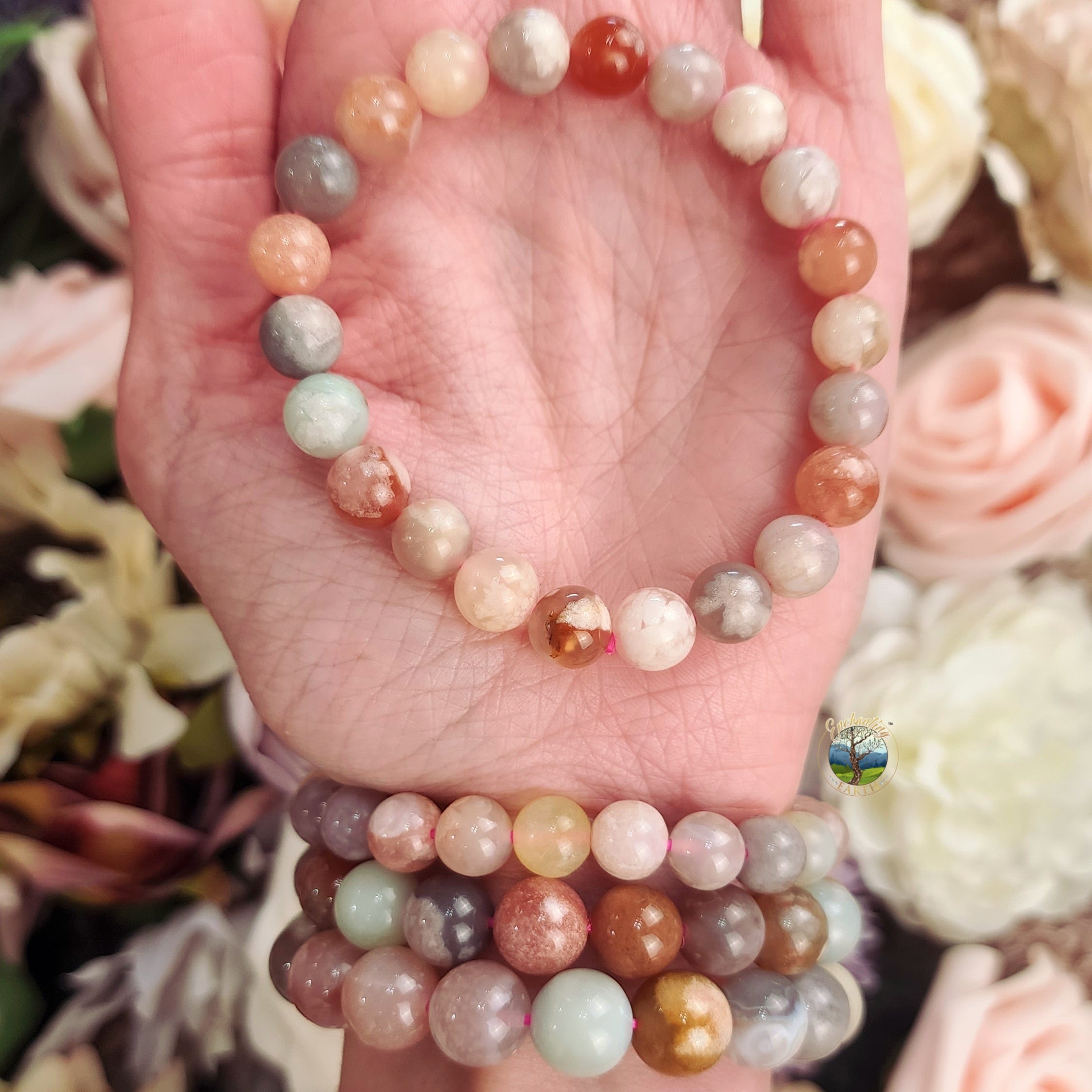 Flower Agate in Carnelian, Chromium & Purple Chalcedony Bracelet (High Quality) for Blossoming into your Full Potential