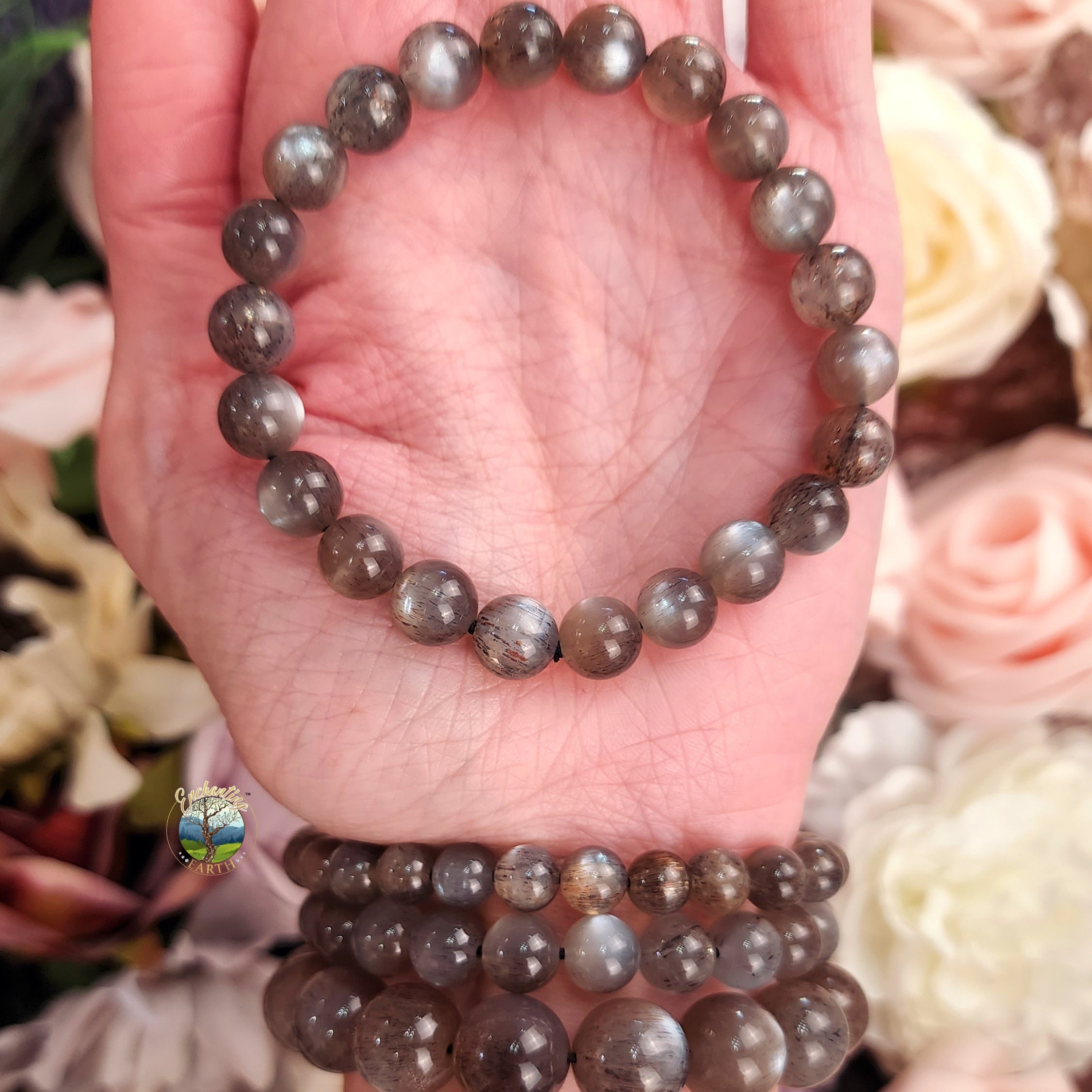Silver Moonstone Bracelet (with Hematite & Sunstone Inclusions)