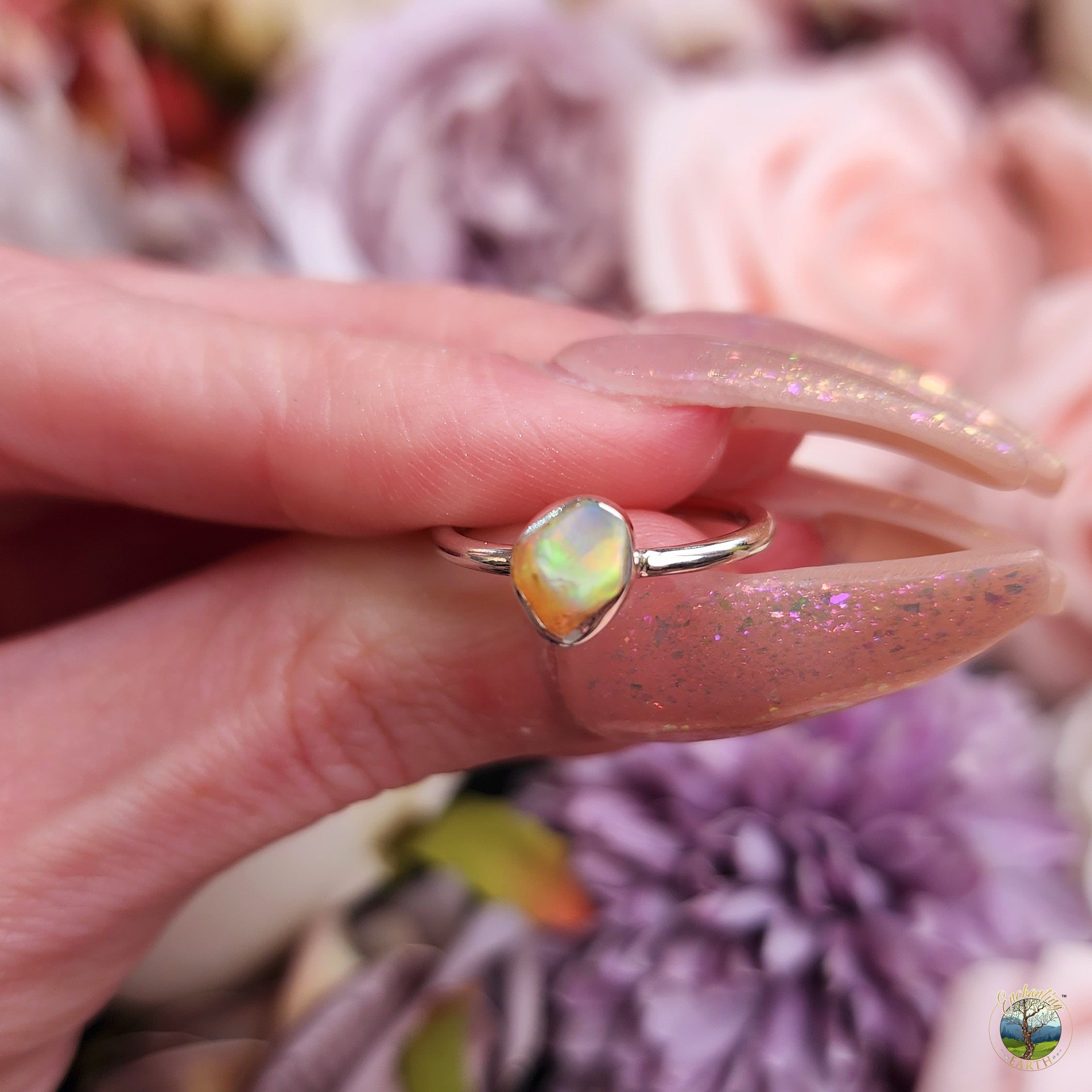 Ethiopian Opal Raw Dainty Ring .925 Silver for Creativity, Joy and Pursuing your Dreams