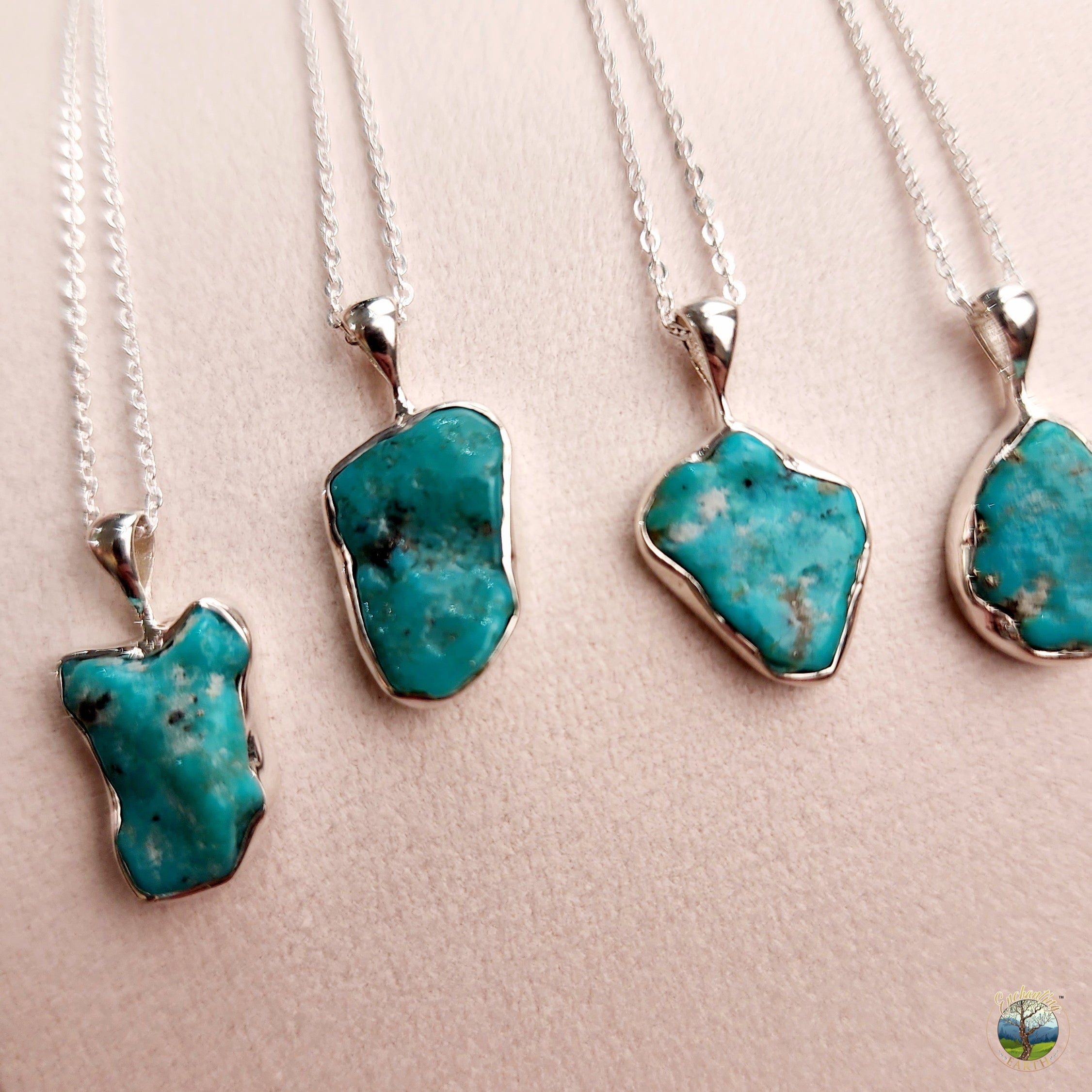 Tibetan Turquoise Raw Necklace .925 Silver for Good Luck, Prosperity and Protection