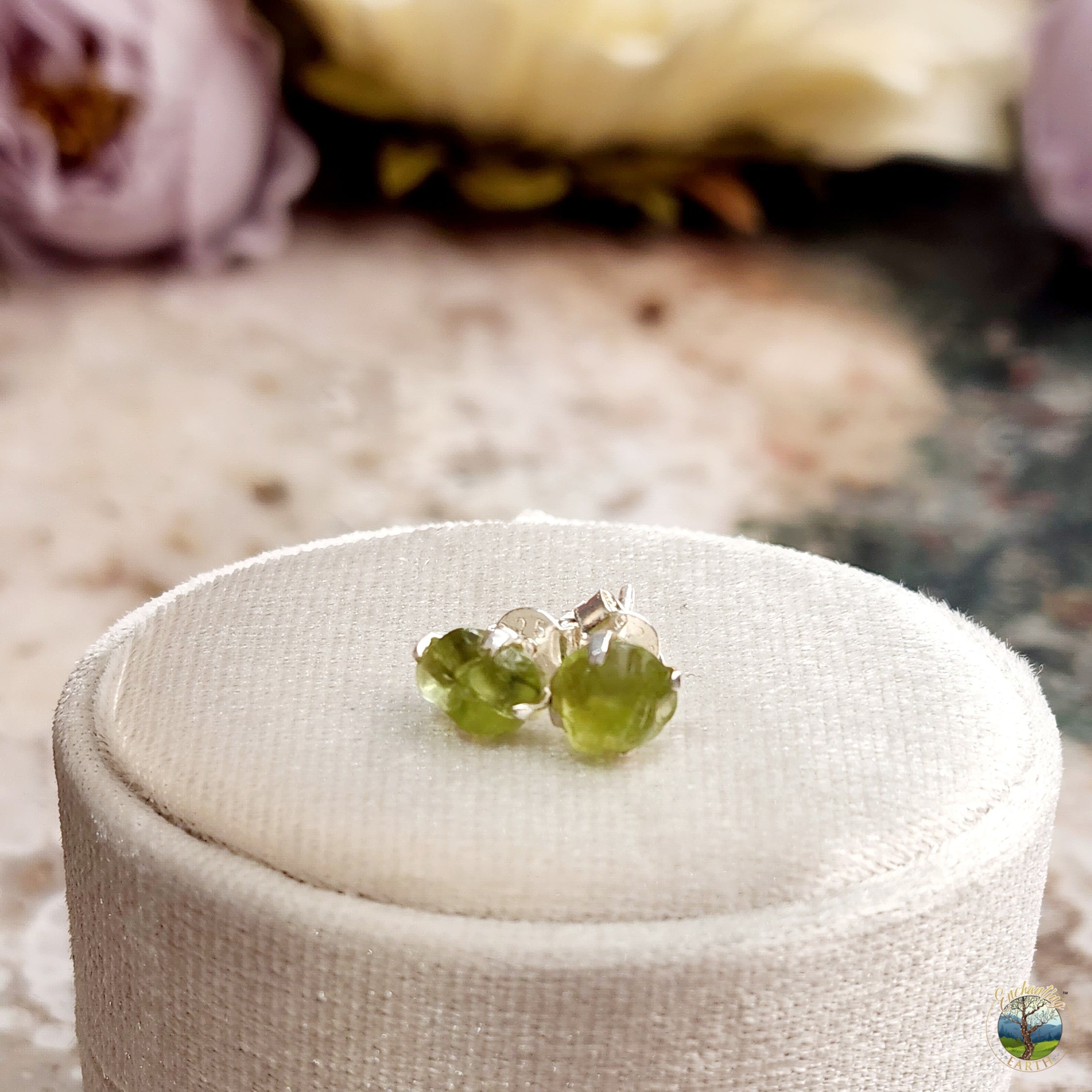 Peridot Raw Studs .925 Silver for Lucky and Prosperity