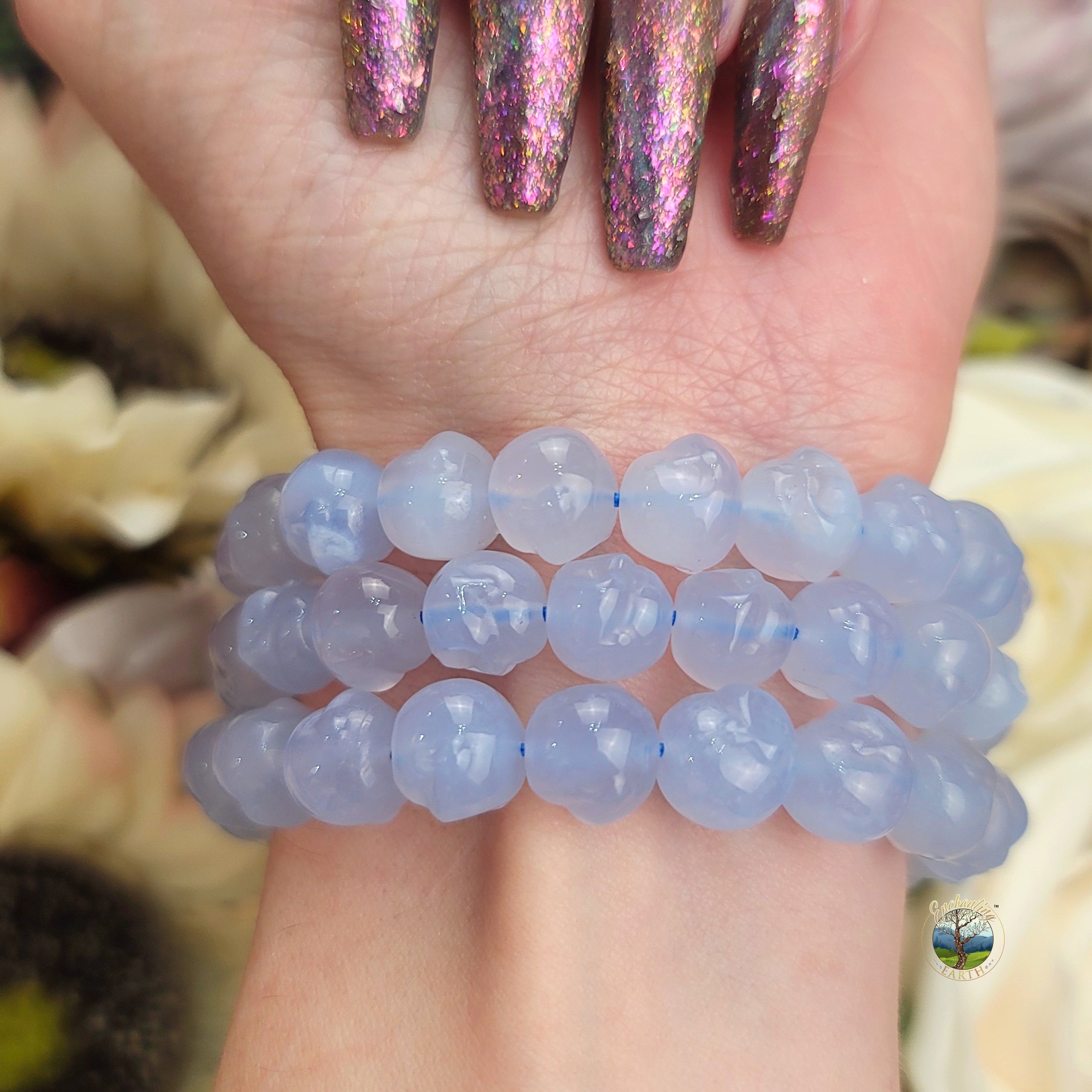 Blue Chalcedony Buddha Bracelet (AAA Grade) for Peace and Stress Relief