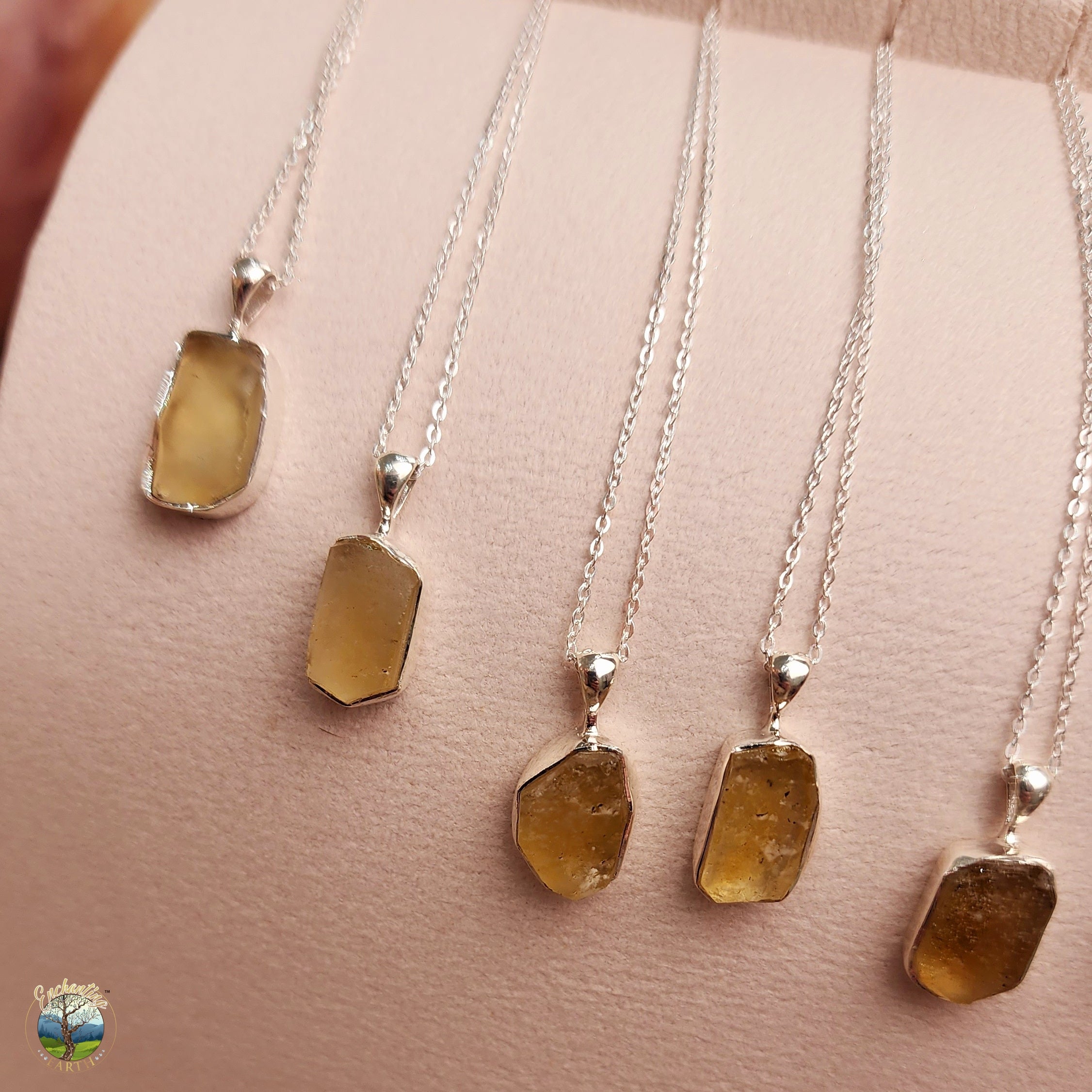 Libyan Desert Glass Raw Necklace .925 Silver for Ascension and Attracting your Desires