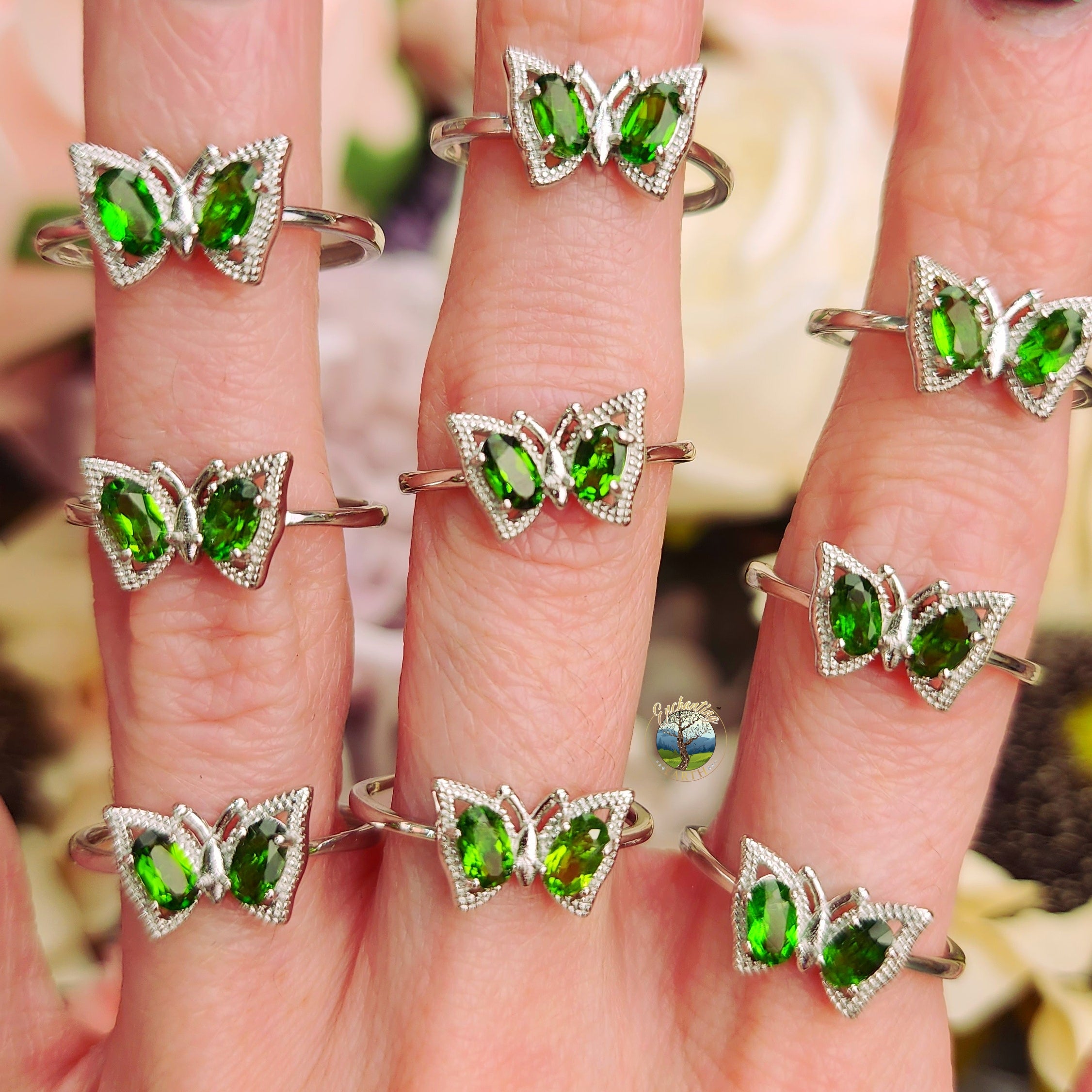 Chrome Diopside Butterfly Adjustable Ring .925 Silver for Forgiveness and Healing for Broken Hearts