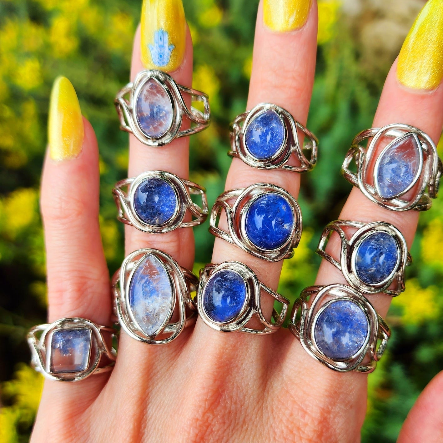 Dumortierite in Quartz Finger Bracelets