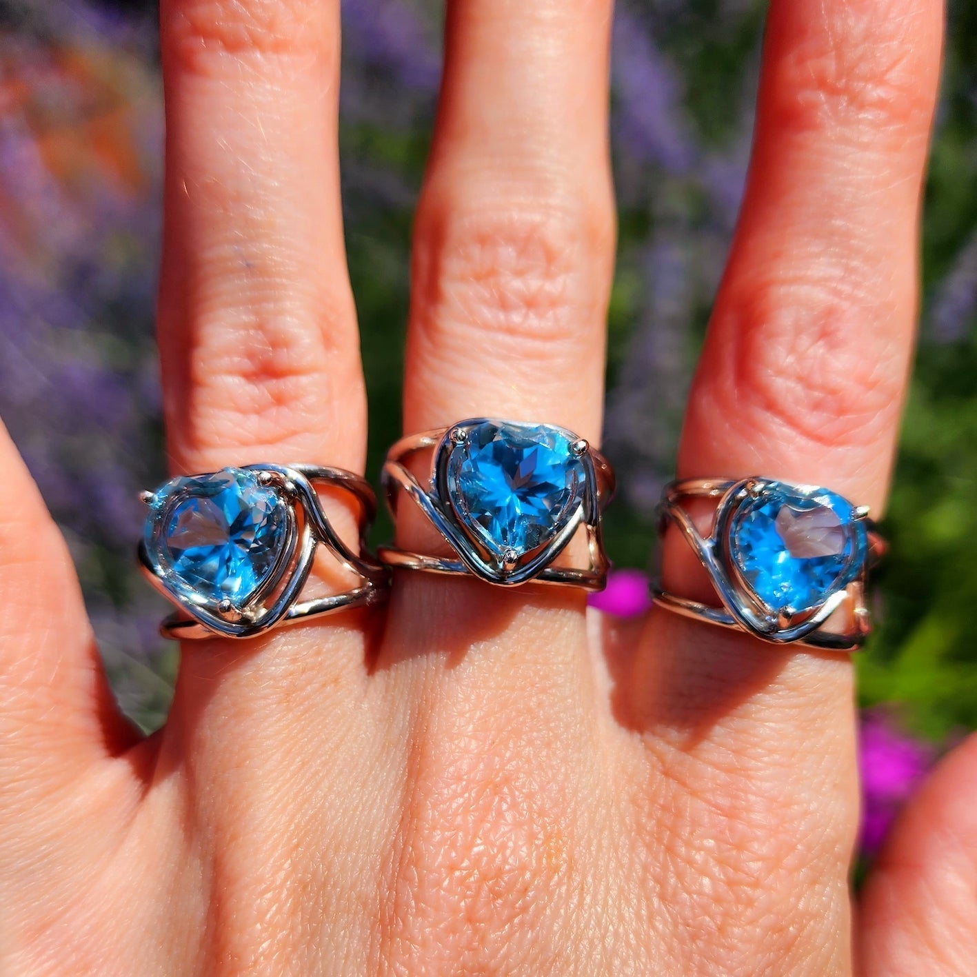 Enchanting Blue Topaz Heart Cuff Rings
