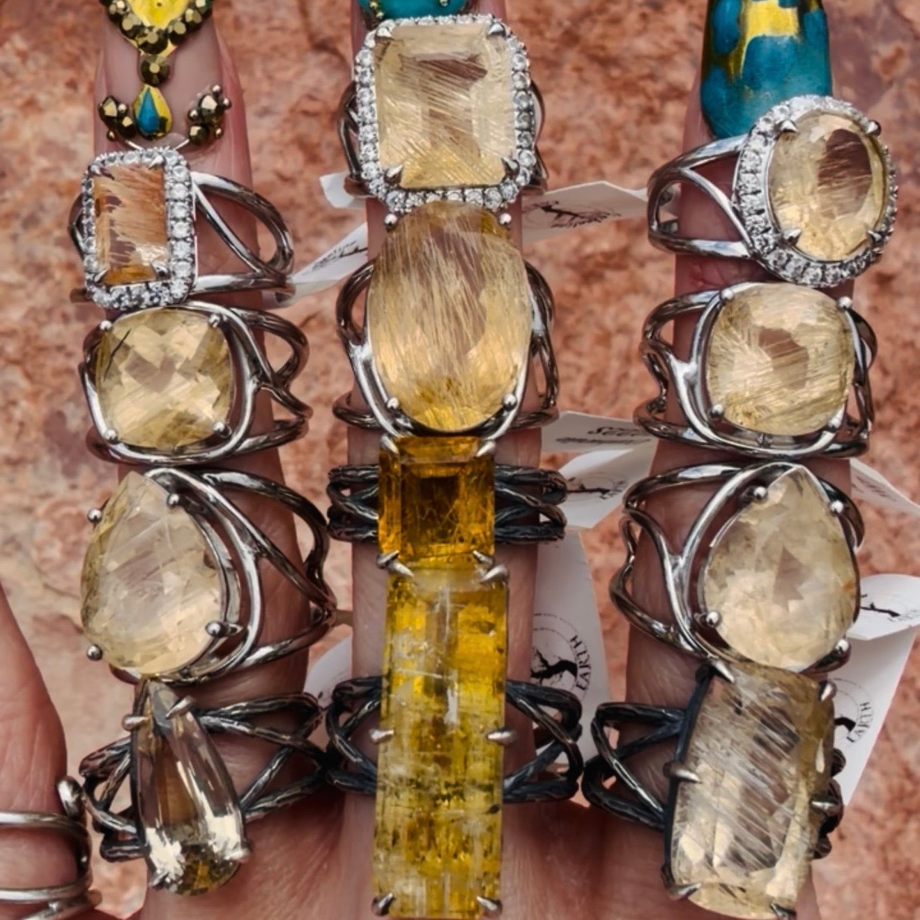 Enchanting Rutilated Champagne Danburite  Cuff Rings