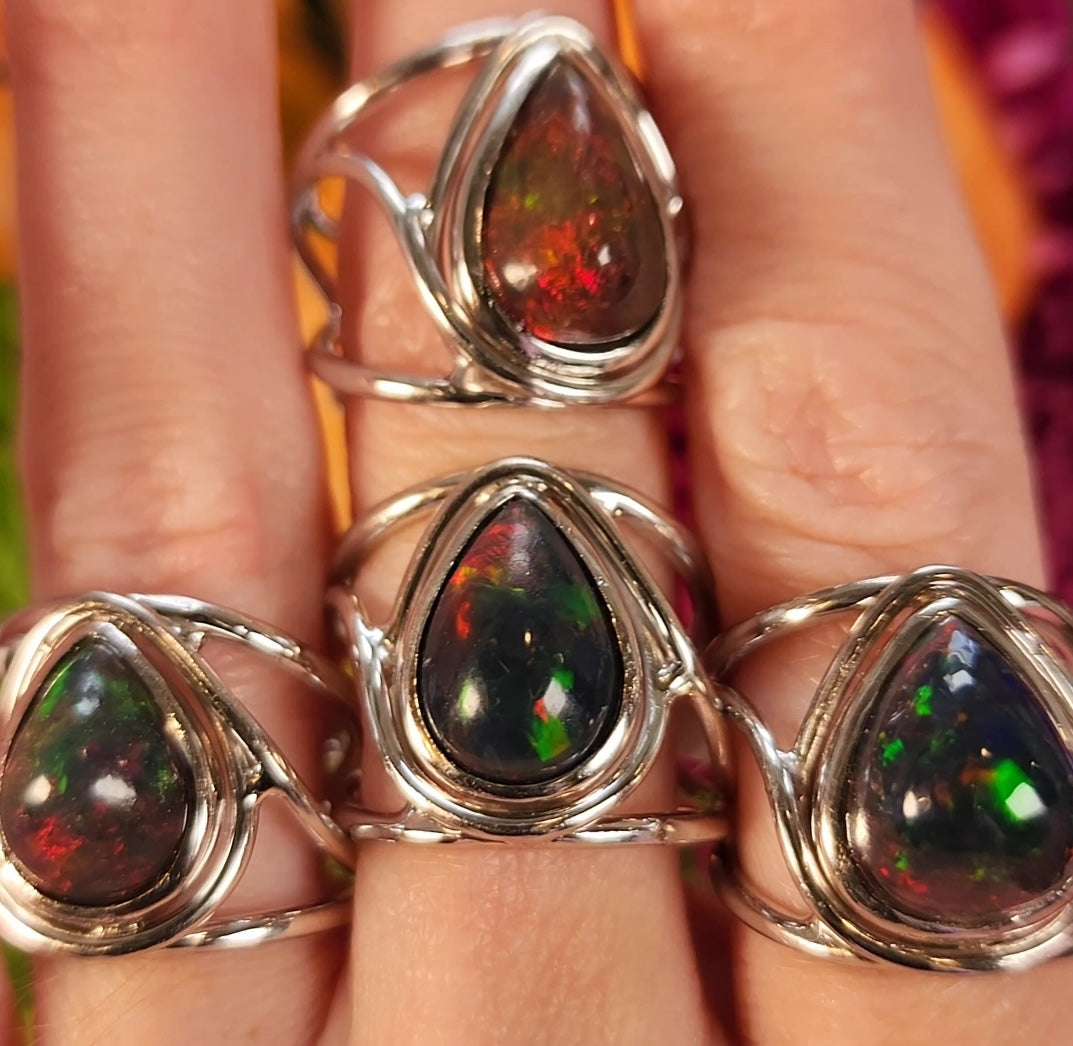 Enchanting Black Opal Cuff Rings