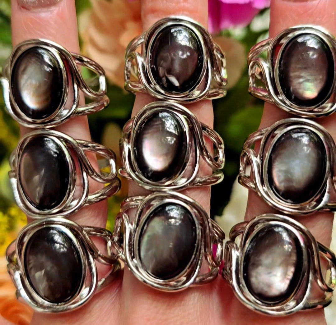 Enchanting Black Mother of Pearl Cuff Rings