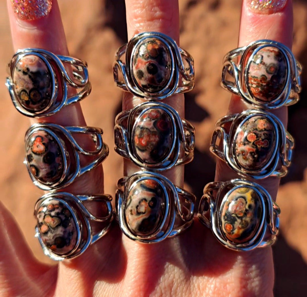 Enchanting Leopardskin Jasper Cuff Rings