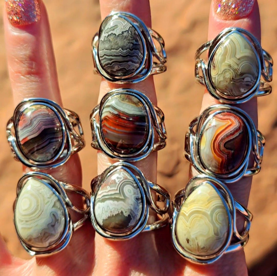 Enchanting Crazy Lace Agate Cuff Rings