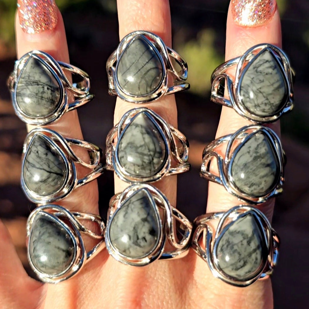 Enchanting Spiderweb Jasper Cuff Rings