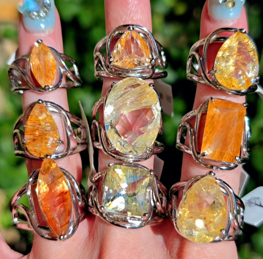 Enchanting Copper Rutile in Topaz Cuff Rings