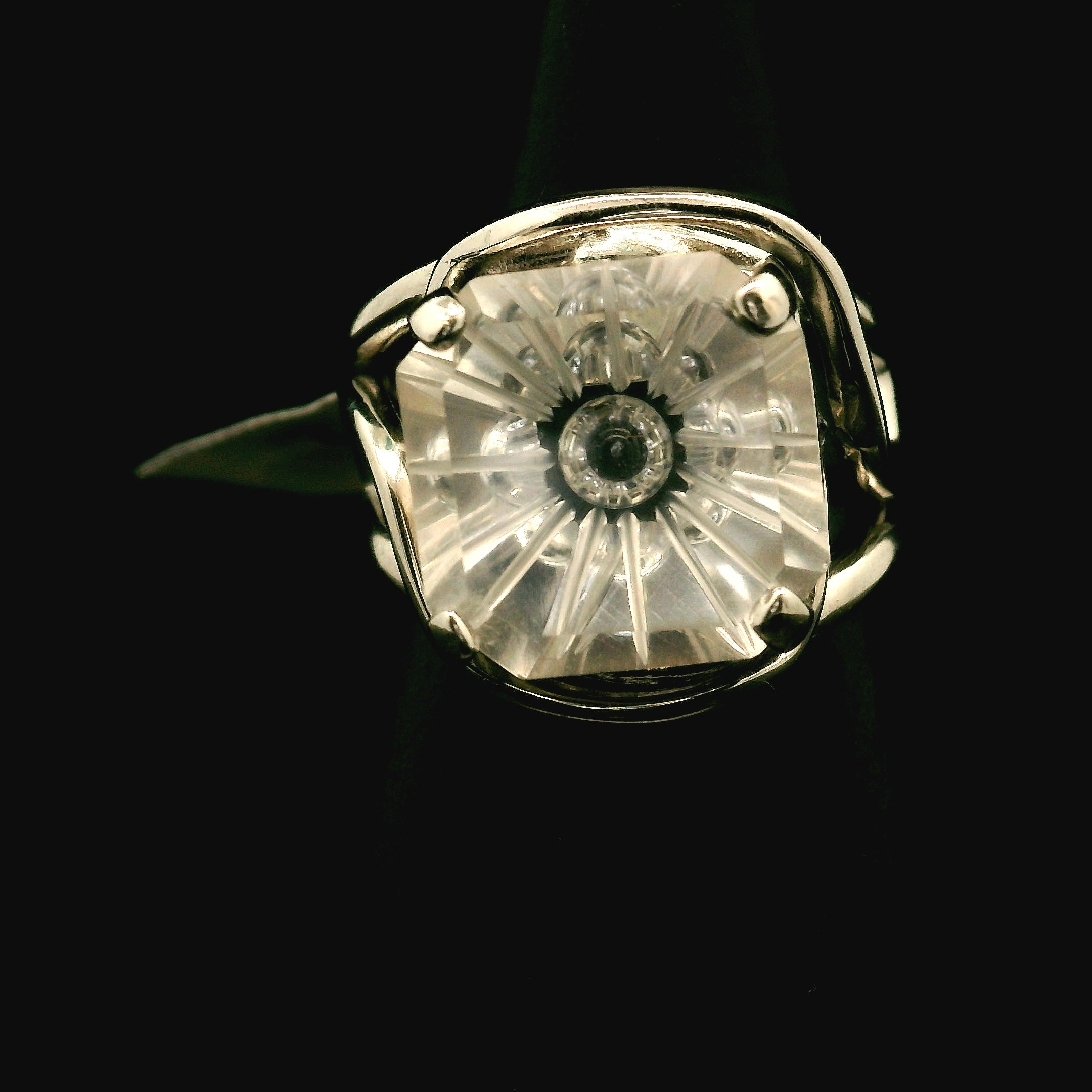 Clear Quartz Fantasy Cut Cuff Ring .925 Silver for Healing, Intention Setting and Manifesting your Desires