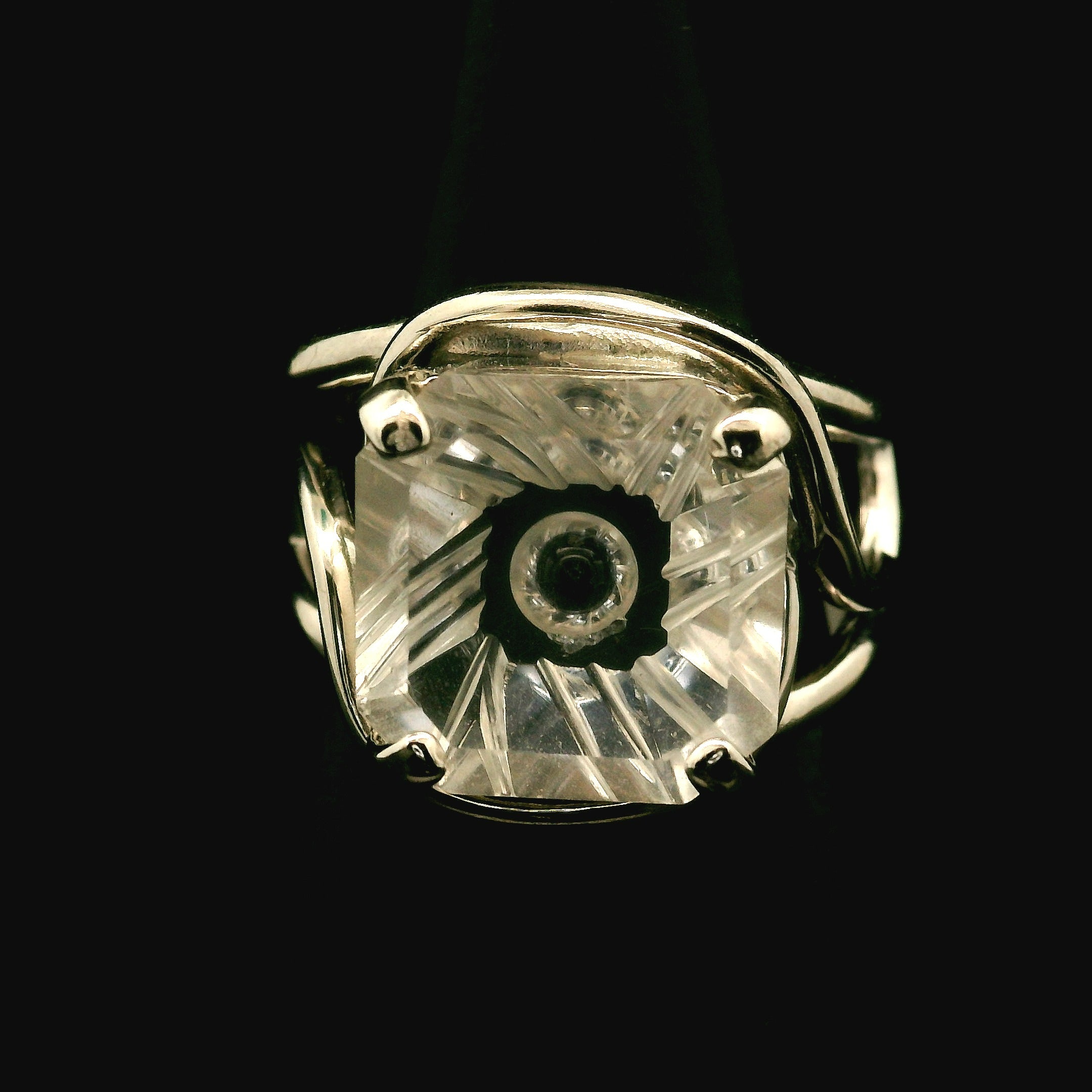 Clear Quartz Fantasy Cut Cuff Ring .925 Silver for Healing, Intention Setting and Manifesting your Desires