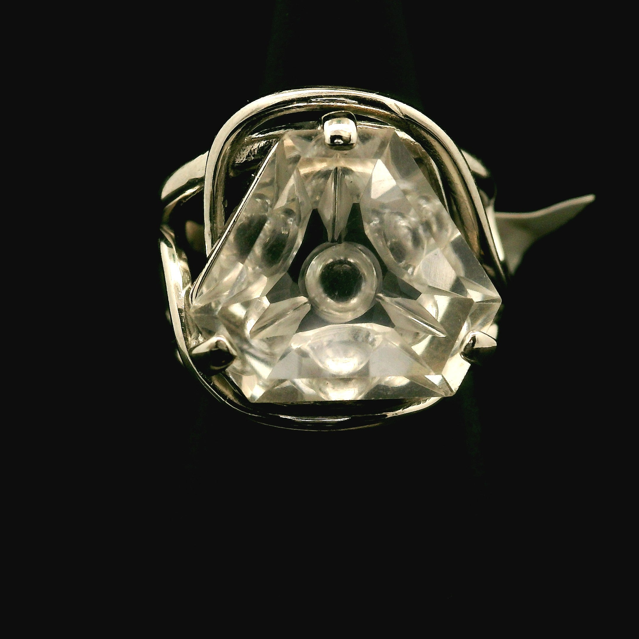 Clear Quartz Fantasy Cut Cuff Ring .925 Silver for Healing, Intention Setting and Manifesting your Desires