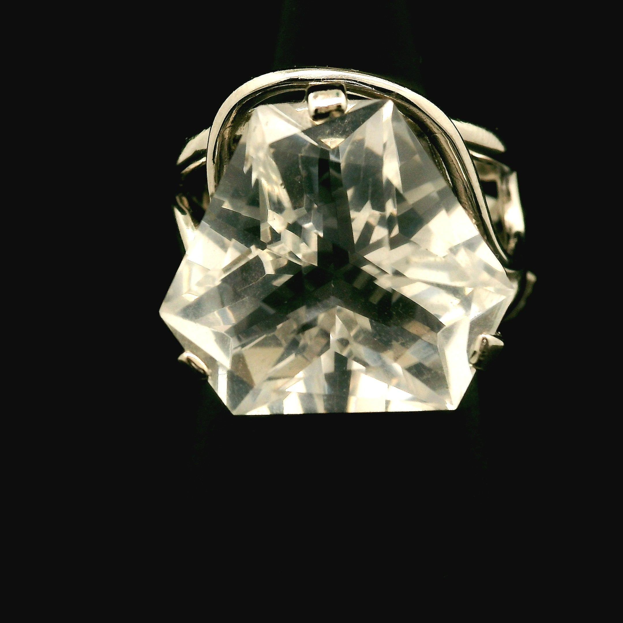 Clear Quartz Fantasy Cut Cuff Ring .925 Silver for Healing, Intention Setting and Manifesting your Desires