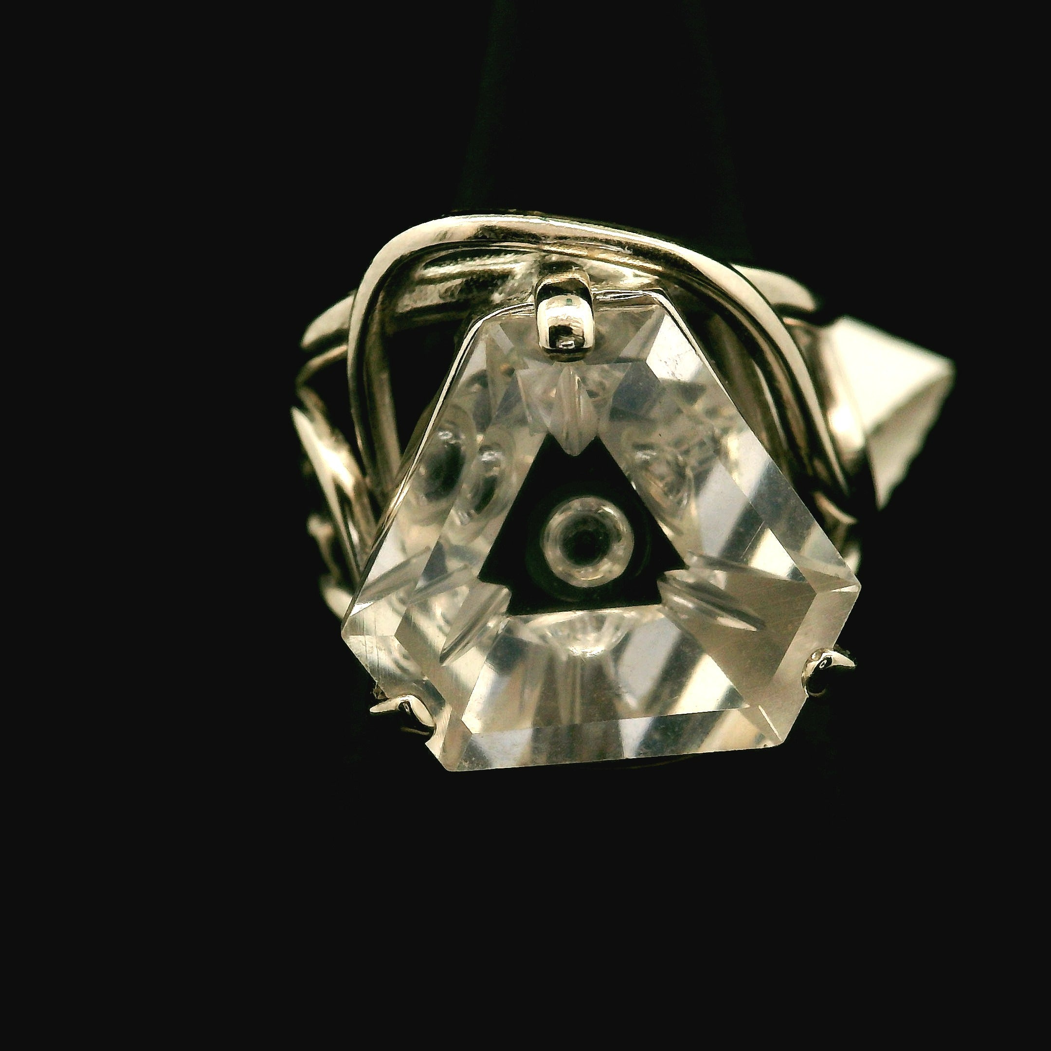 Clear Quartz Fantasy Cut Cuff Ring .925 Silver for Healing, Intention Setting and Manifesting your Desires