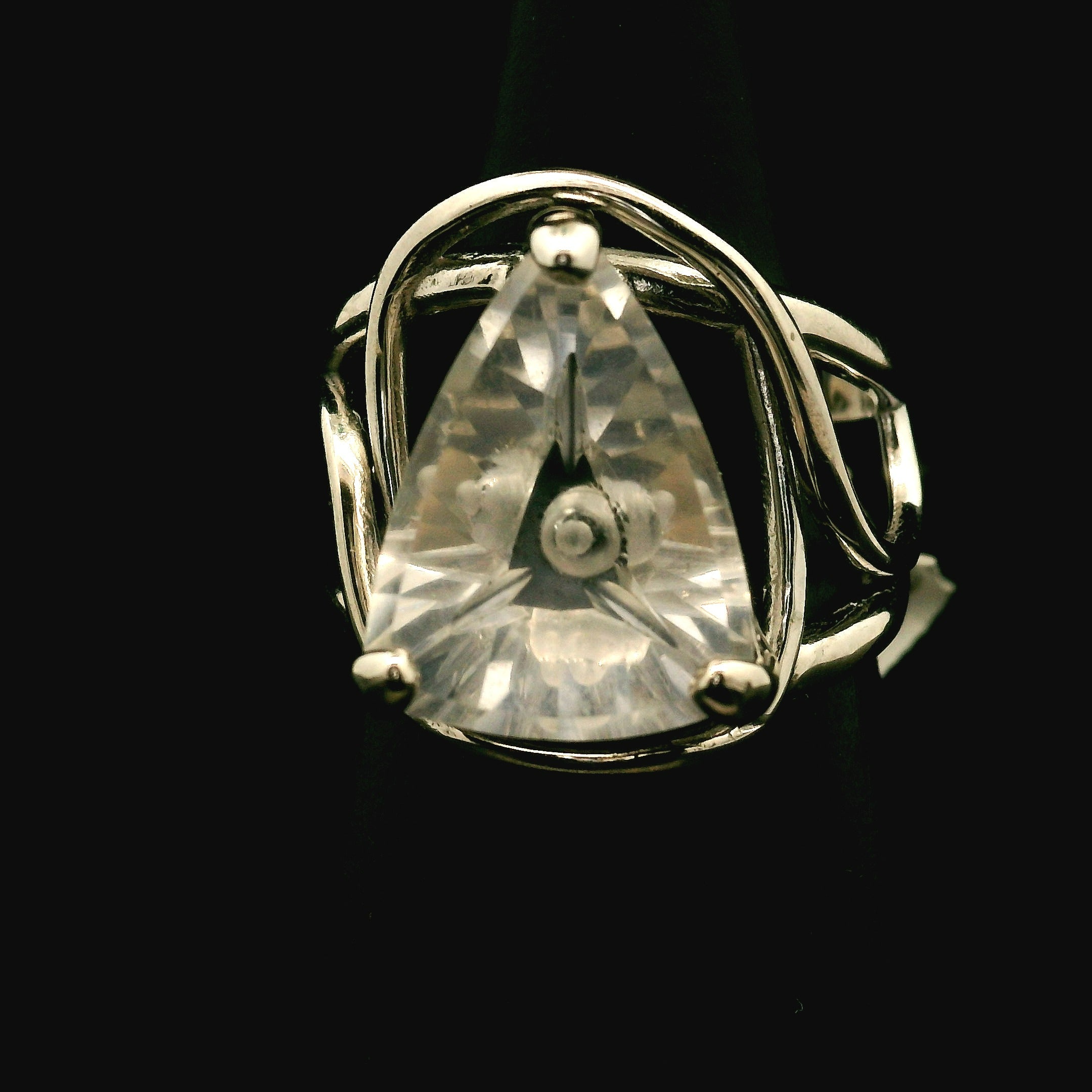 Clear Quartz Fantasy Cut Cuff Ring .925 Silver for Healing, Intention Setting and Manifesting your Desires