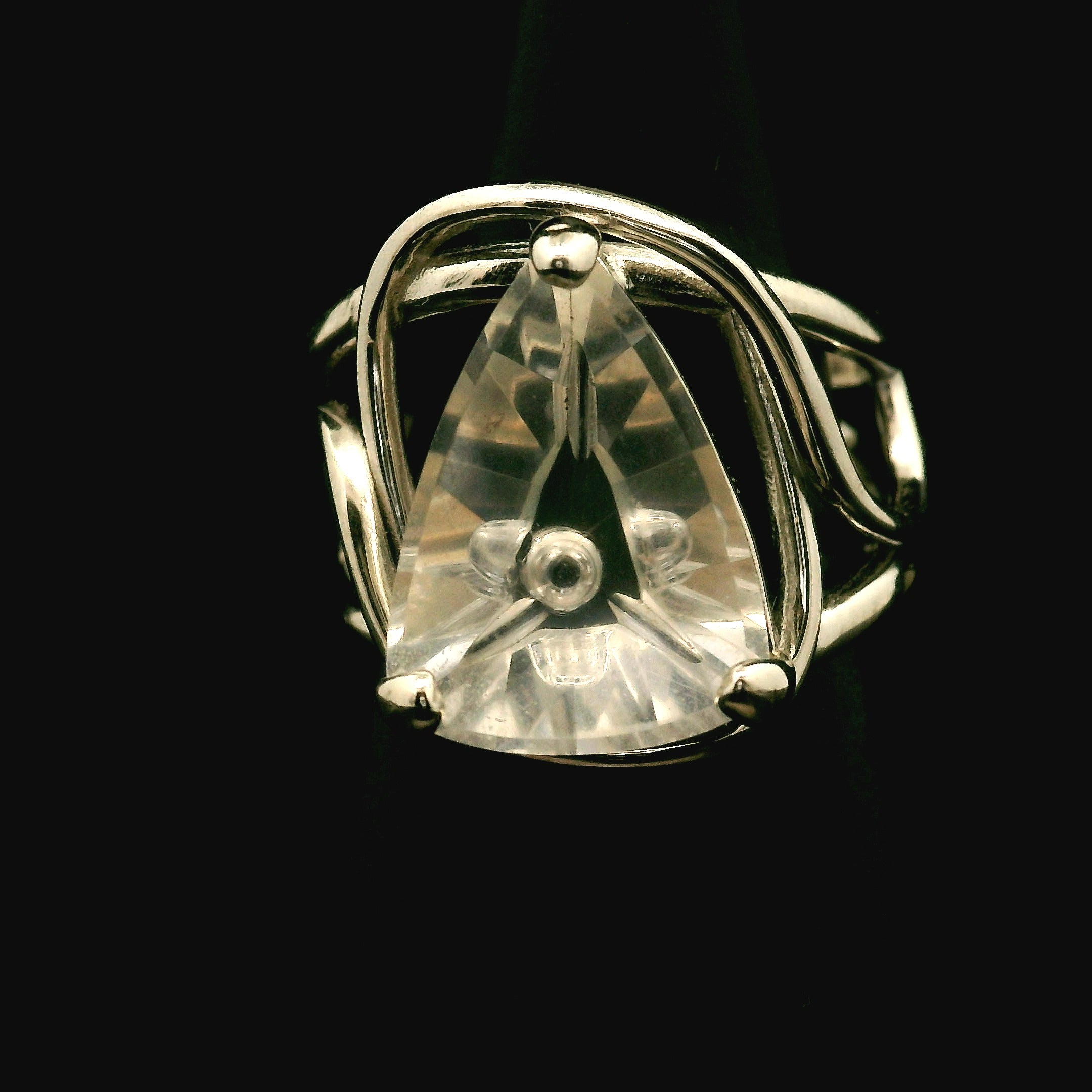 Clear Quartz Fantasy Cut Cuff Ring .925 Silver for Healing, Intention Setting and Manifesting your Desires