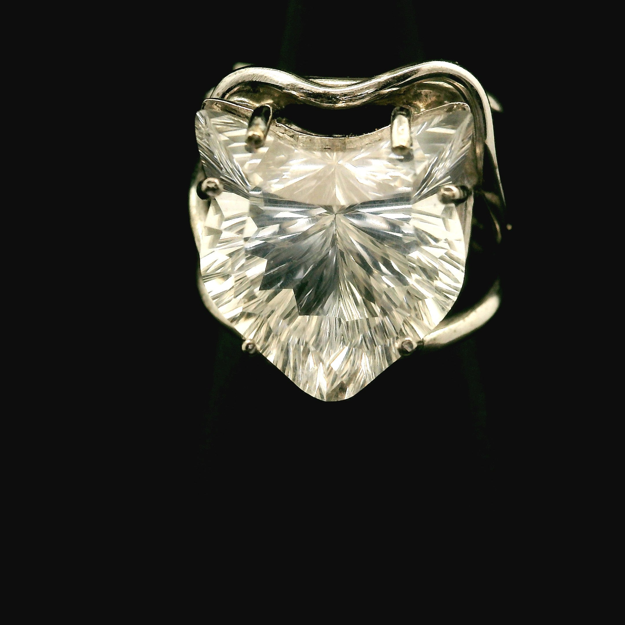 Clear Quartz Fantasy Cut Cuff Ring .925 Silver for Healing, Intention Setting and Manifesting your Desires