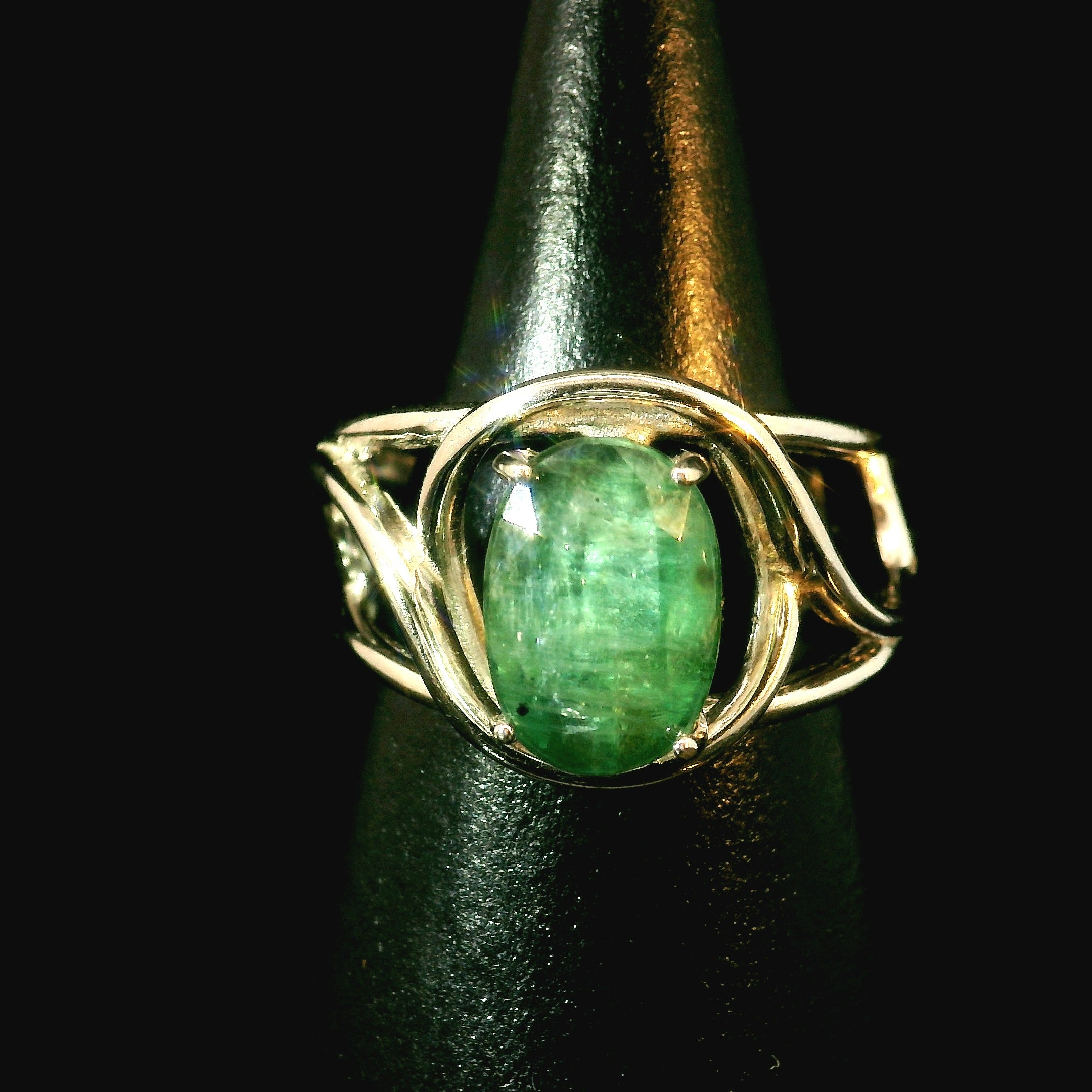 Green Kyanite Faceted Cuff Ring .925 Silver for Alignment, Balance and Meditation