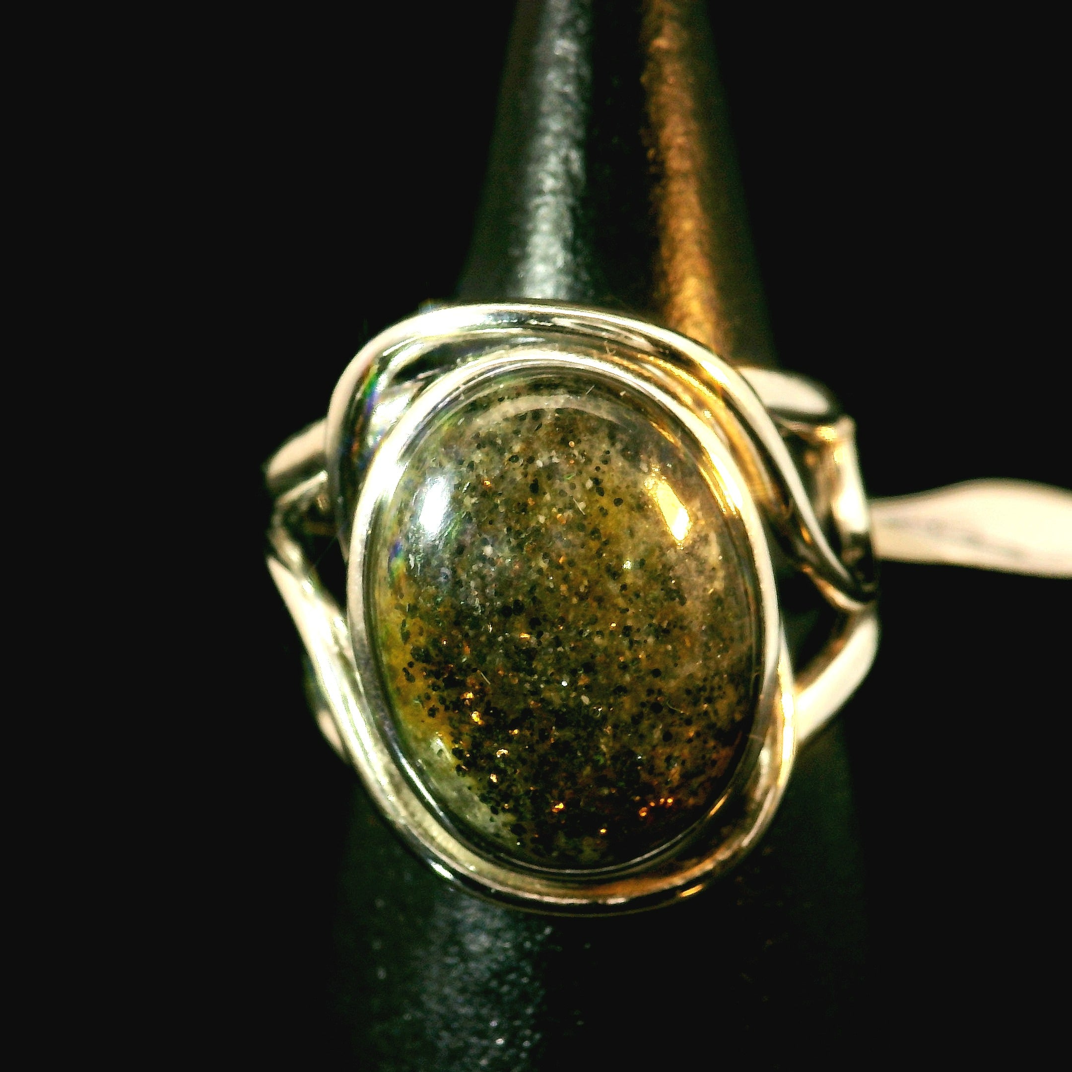 Divine Black Sunstone Cuff Ring .925 Silver for Cleansing & Balancing Chakras