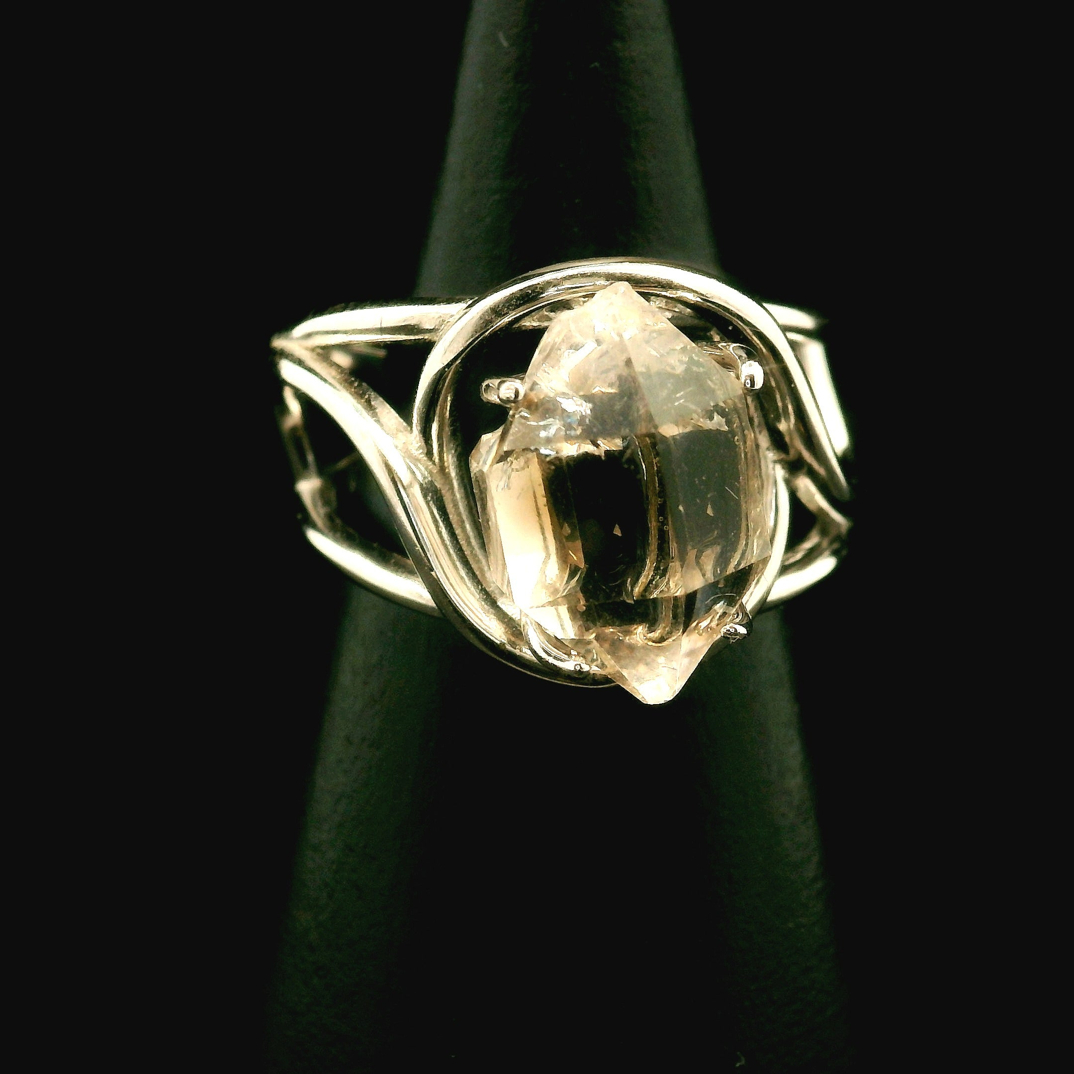 Herkimer Quartz Cuff Ring .925 Silver for Healing, Intention Setting and Manifesting your Desires