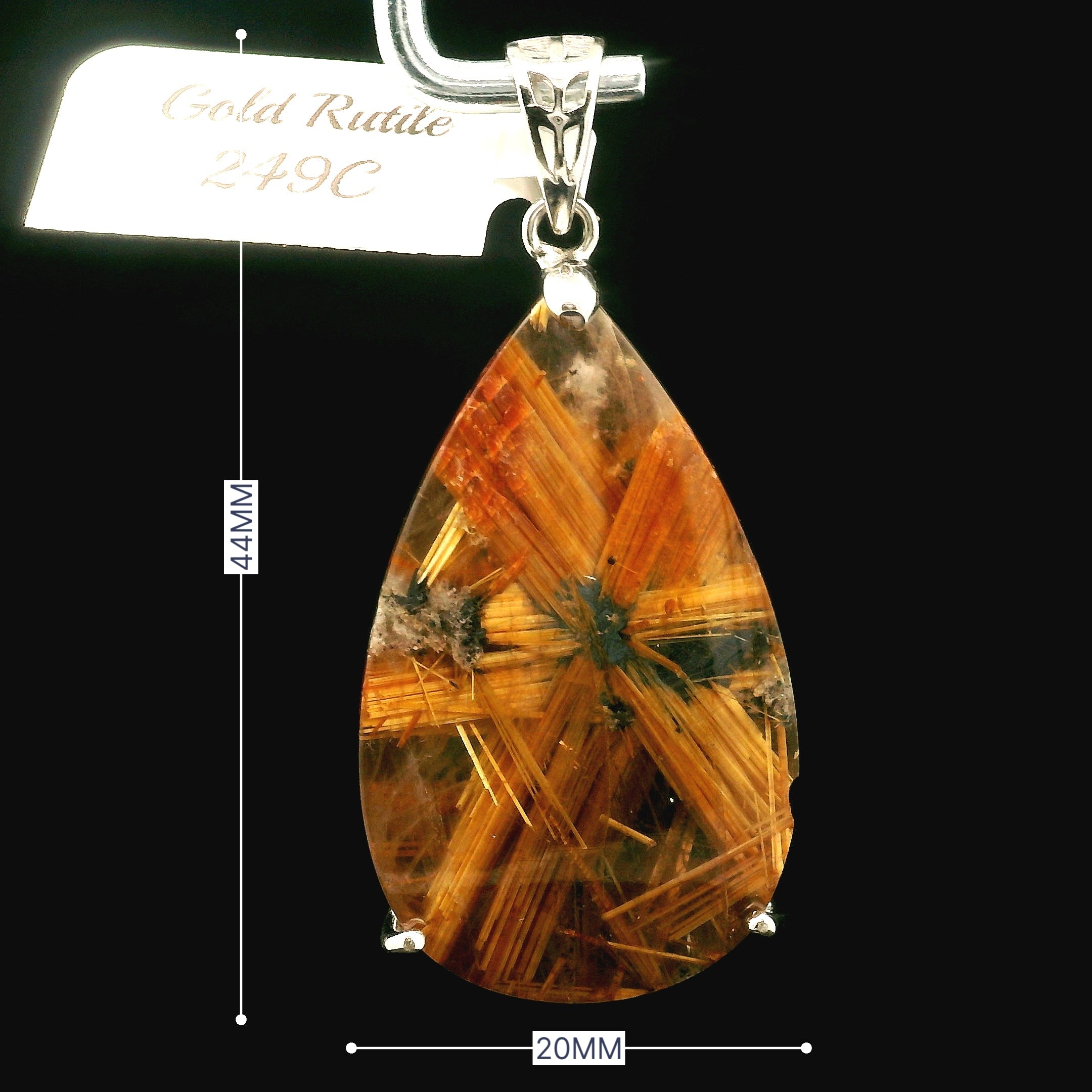 Gold Rutile Pendant .925 Silver for Insight, Meditation & Shamanic Journey